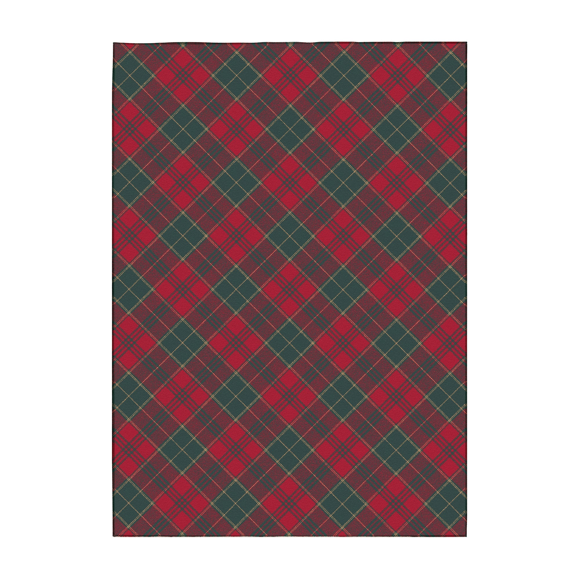 Holiday Winter Christmas Tartan Plain Red/Green Machine Washable Rug