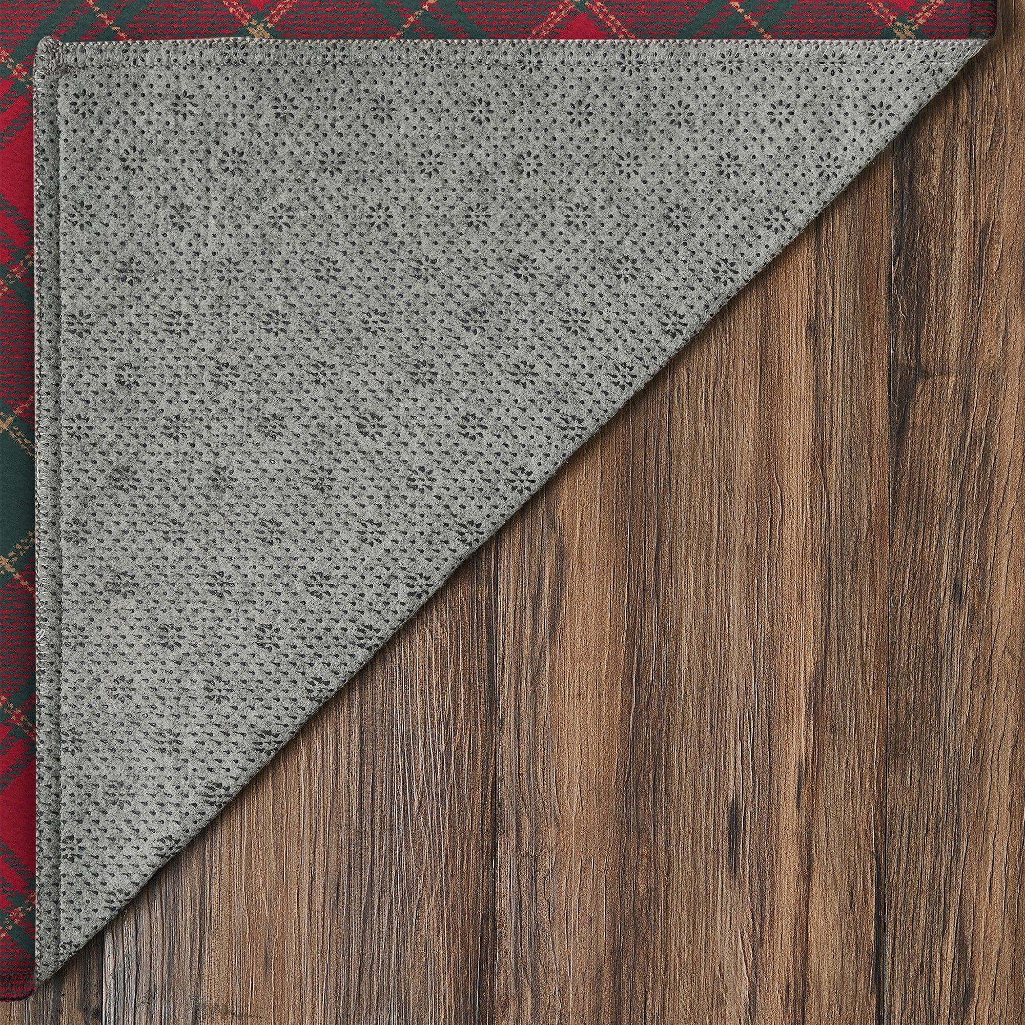 Holiday Winter Christmas Tartan Plain Red/Green Machine Washable Rug