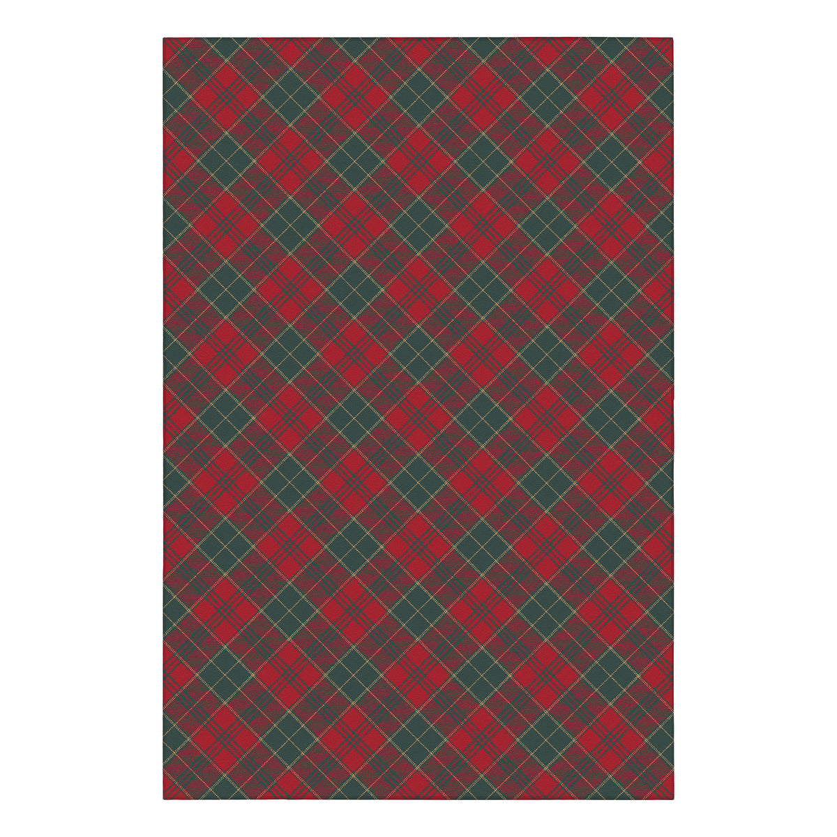 Holiday Winter Christmas Tartan Plain Red/Green Machine Washable Rug