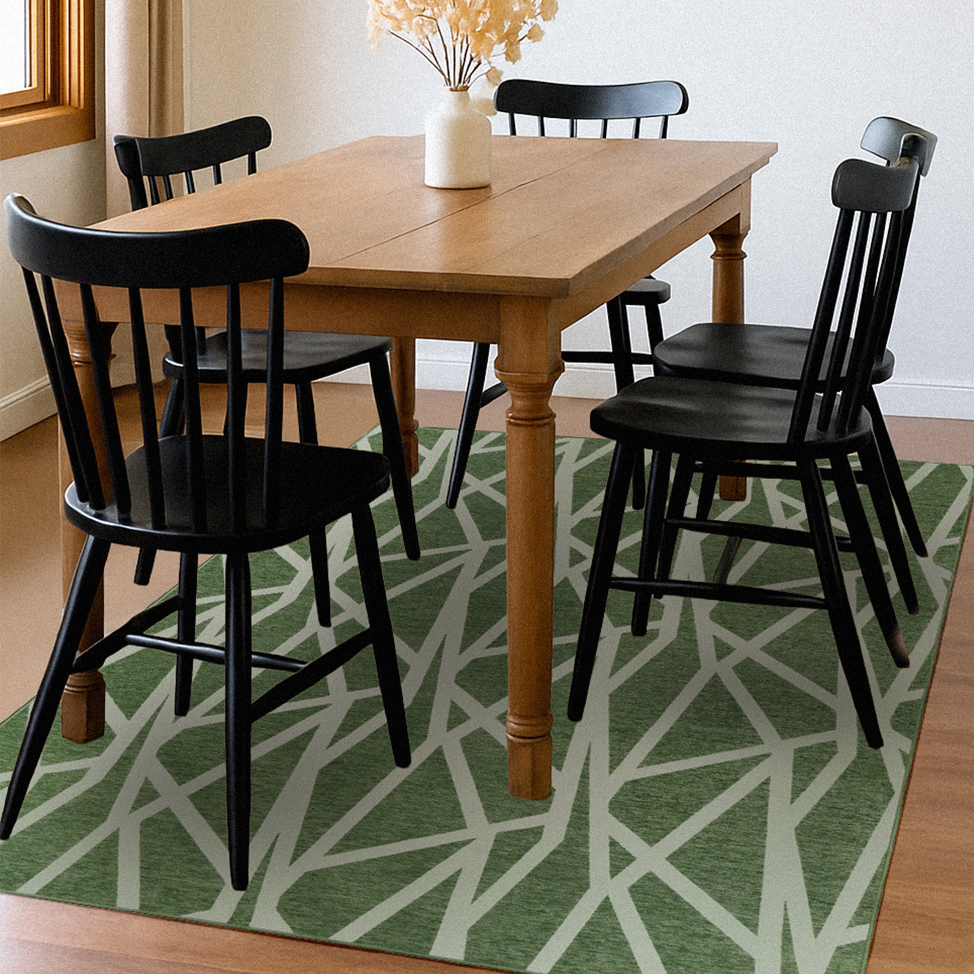 Intersections Juniper Green Dining Room Washble Rug