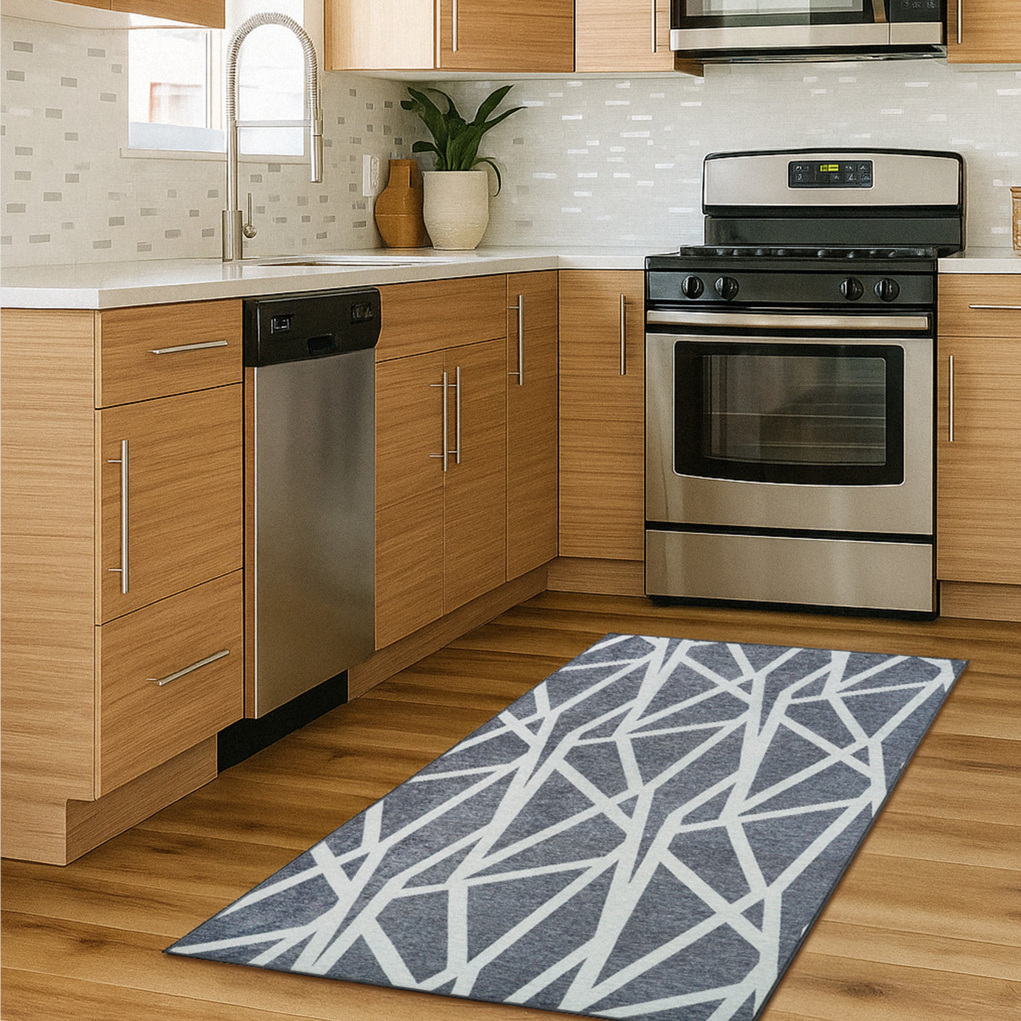 Intersections Slate Grey Kitchen Washable Rug