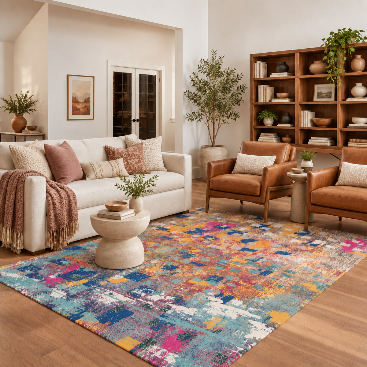 Johanna Abstract Gold Multicolor Machine Washable Rug