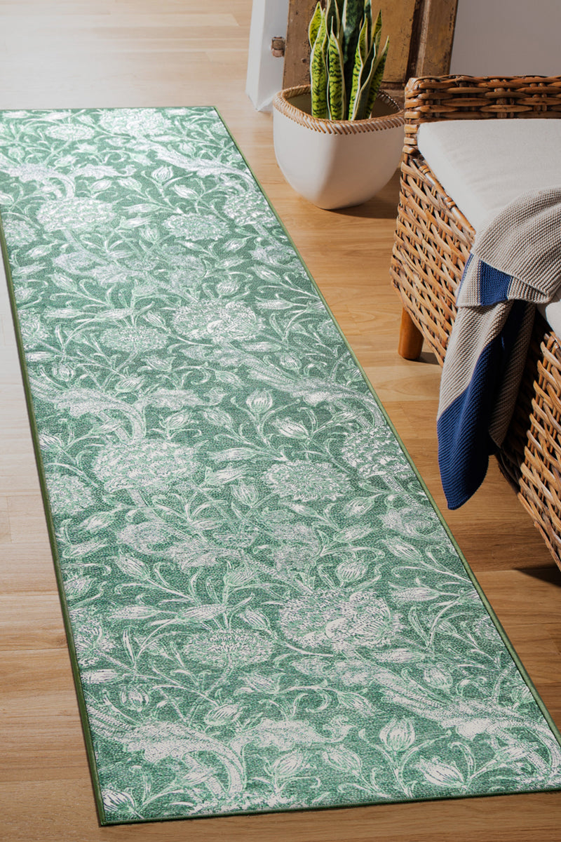 Kalini Floral Green Washable Rug