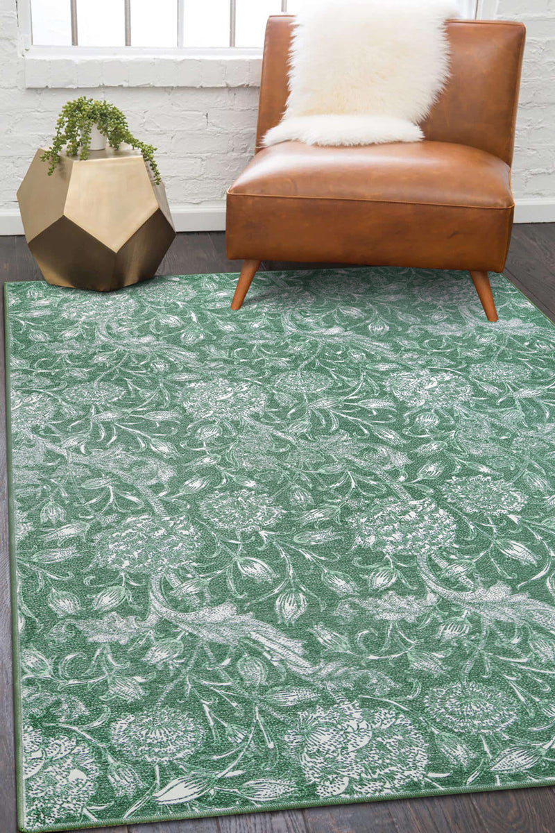 Kalini Floral Green Washable Rug