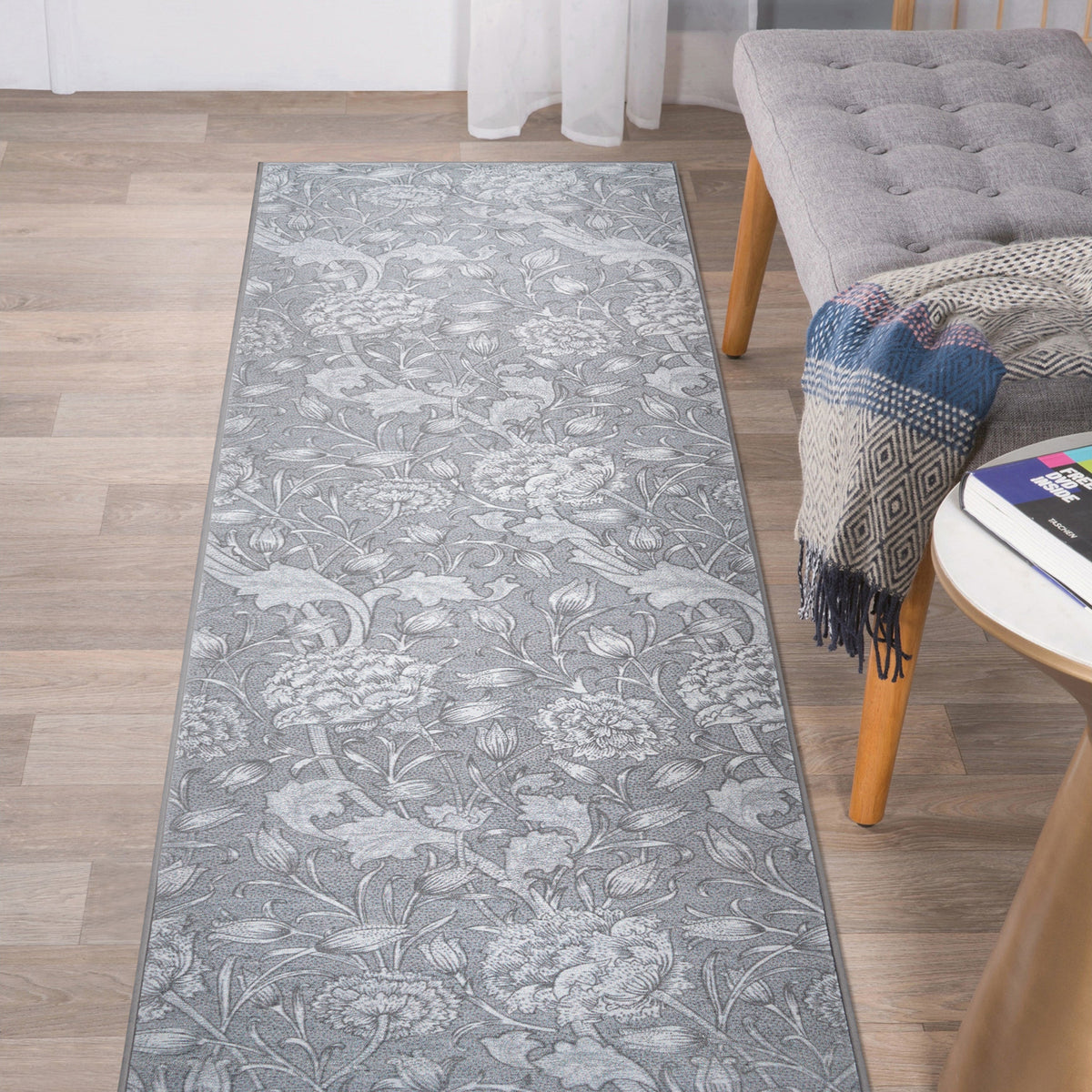 Kalini Floral Grey Washable Rug