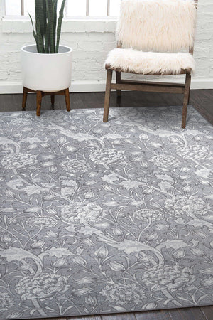 Kalini Floral Grey Washable Rug