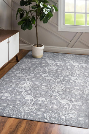 Kalini Floral Grey Washable Rug