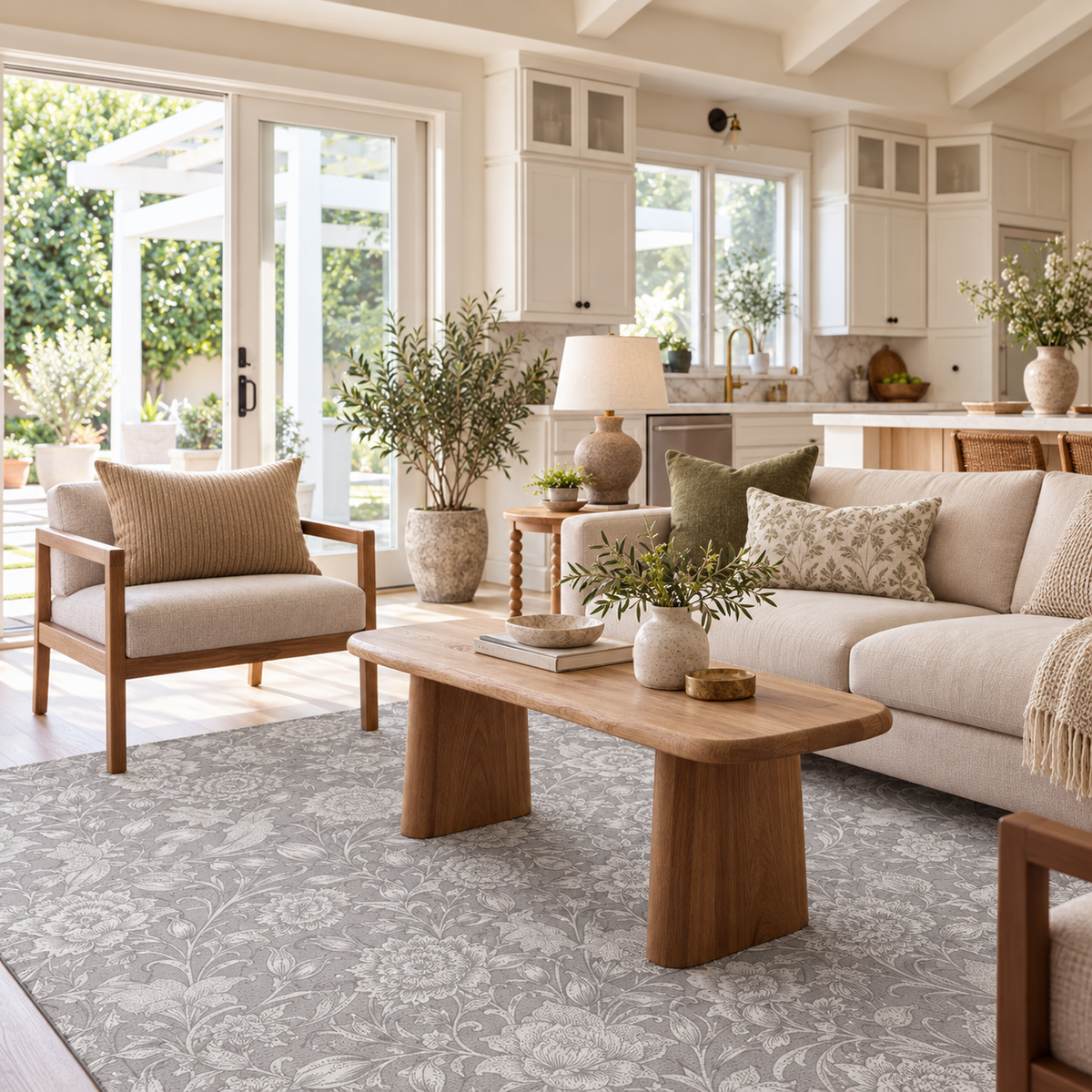 Kalini Floral Grey Washable Rug