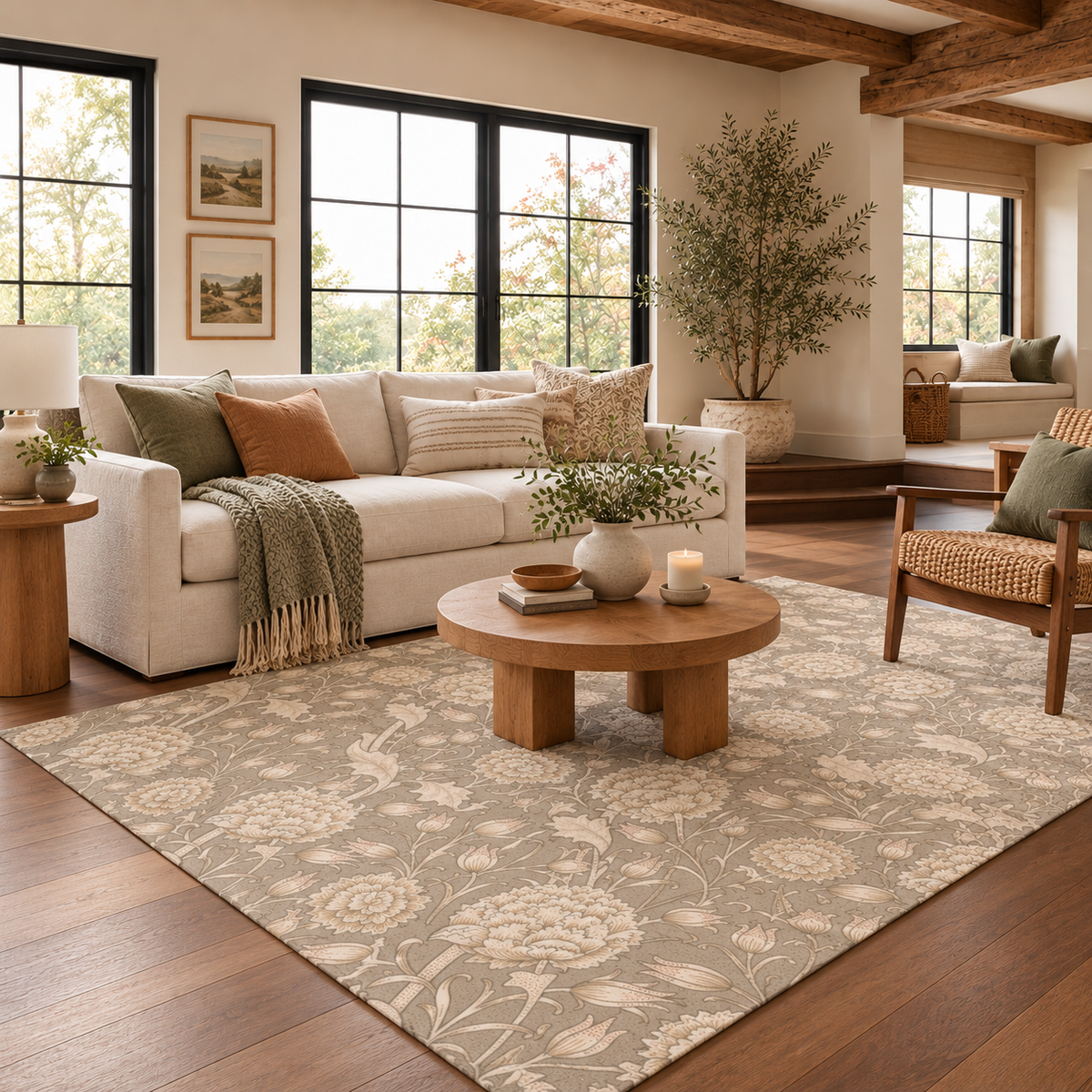 Kalini Floral Natural Washable Rug