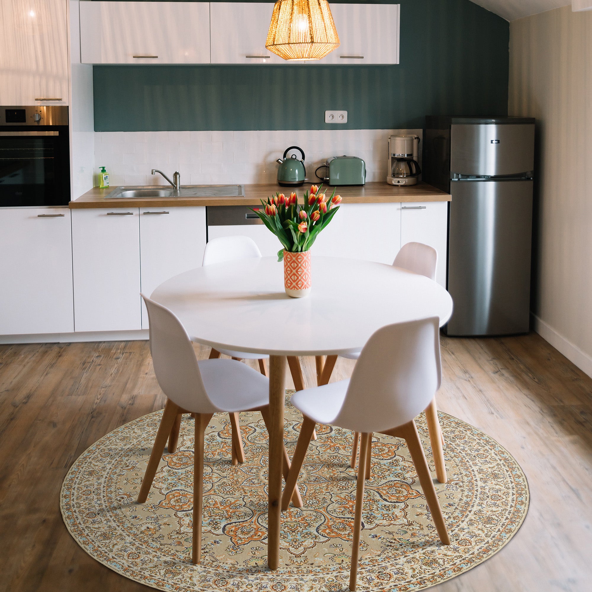 Kenya Beige Dining Room Washble Rug