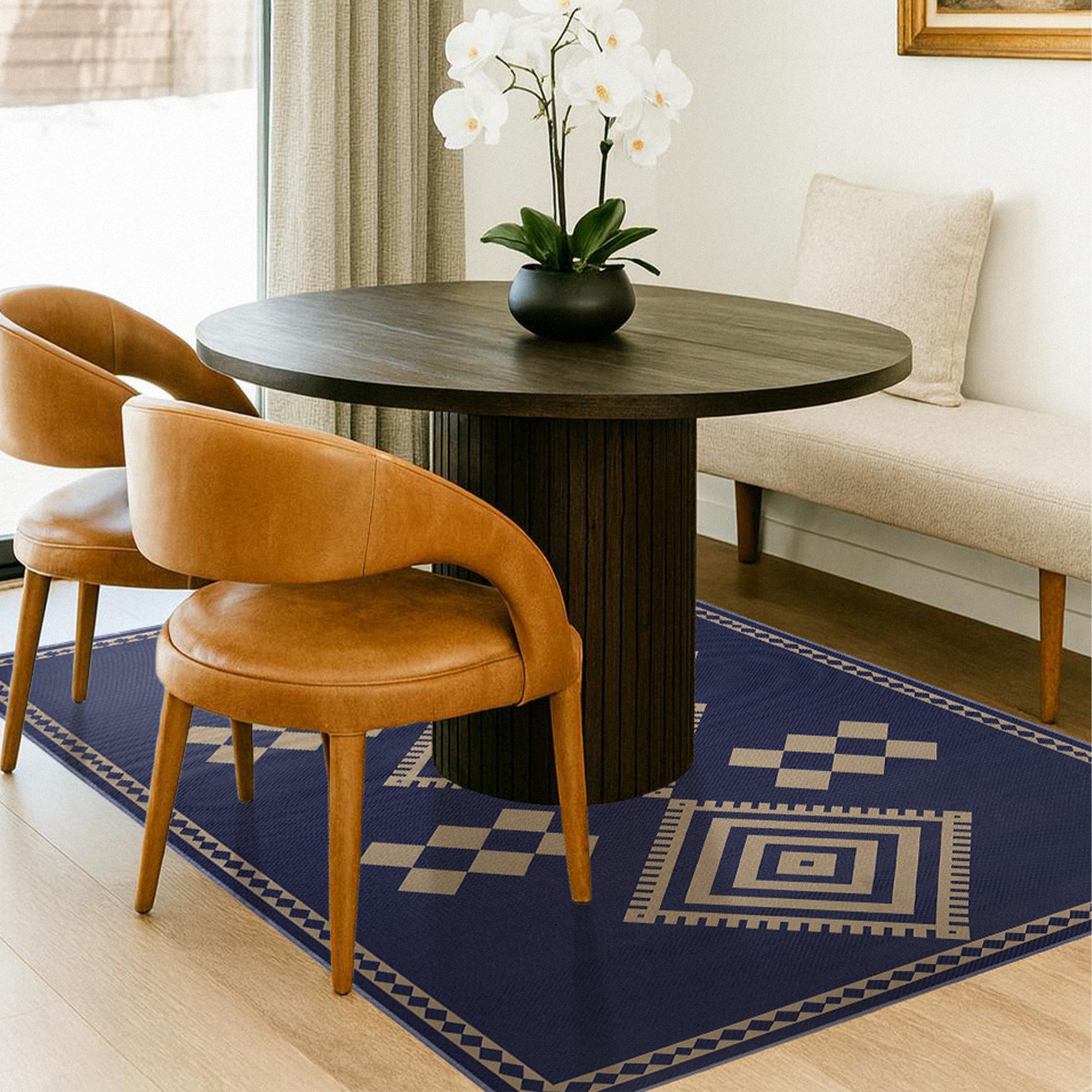 Jute Kilim Kiki Navy Dining Room Washble Rug 5'x7'