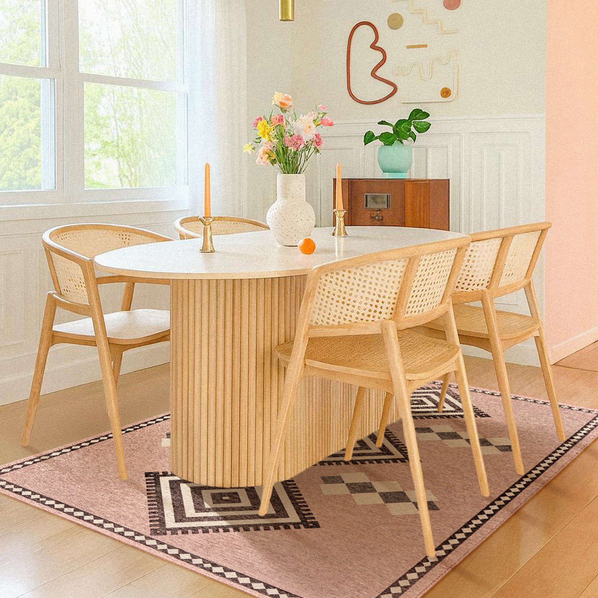 Kilim Kiki Petal Pink Dining Room Washble Rug