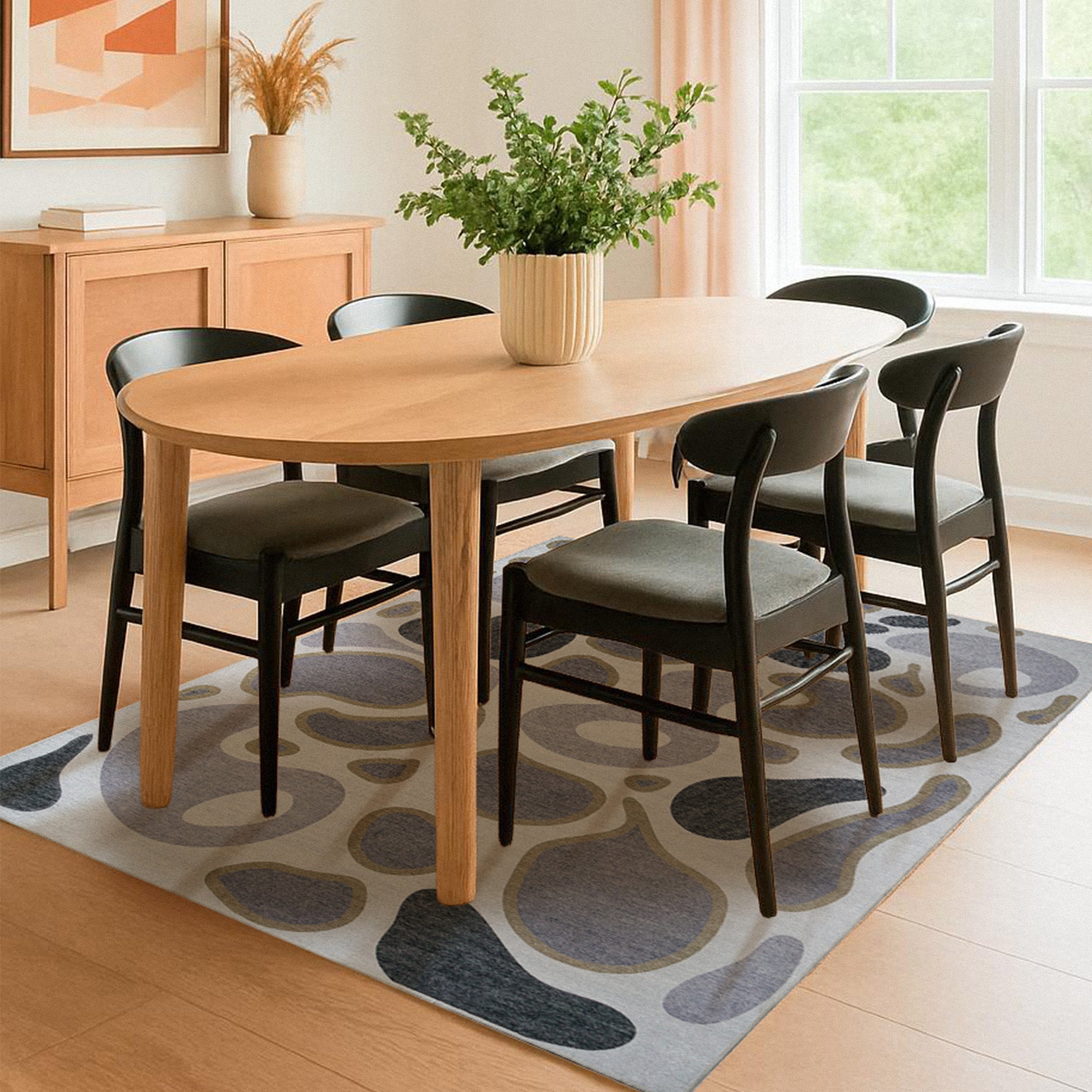 Kyoa Grey Olive Dining Room Washble Rug