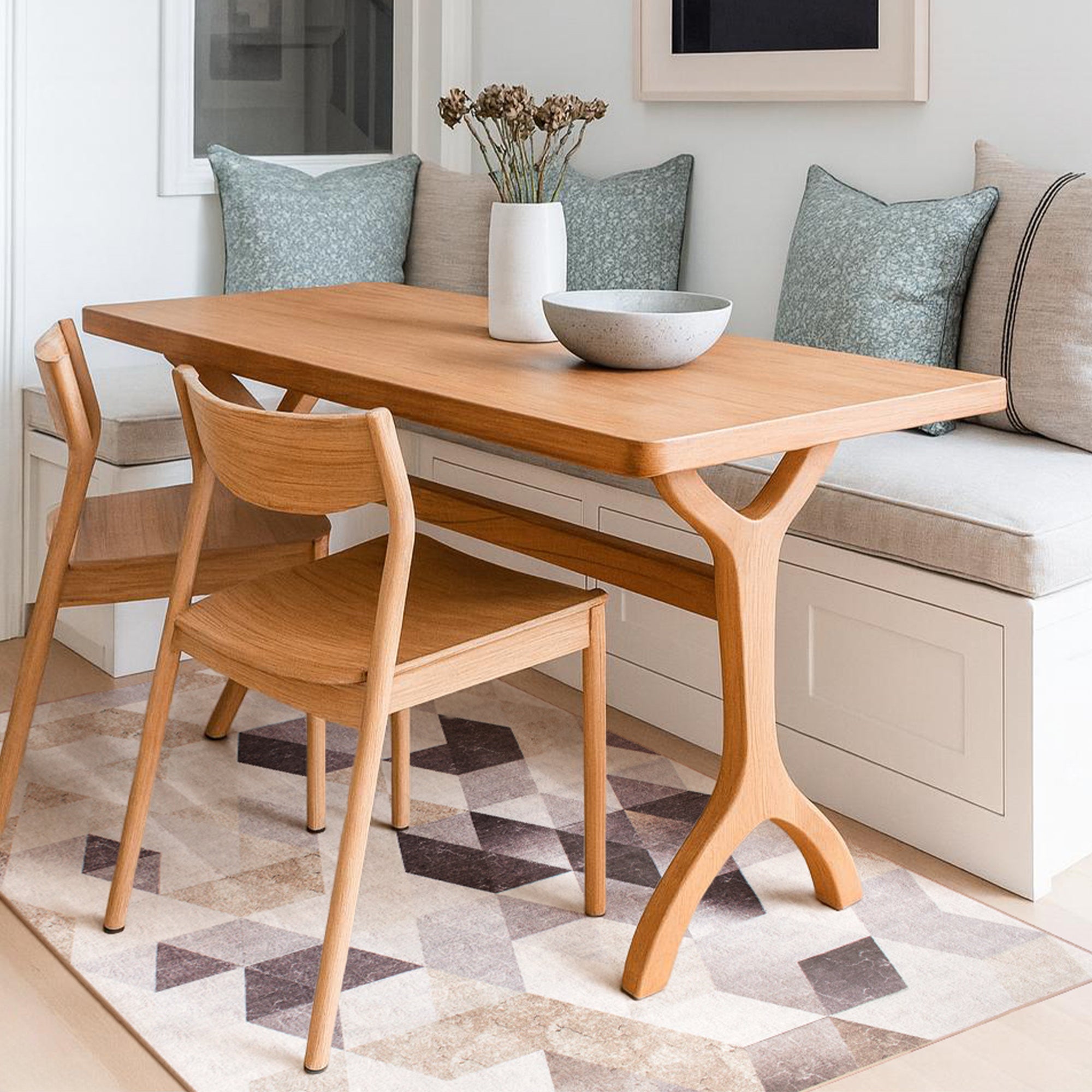 Lattice Geometric Neutral Dining Room Washble Rug