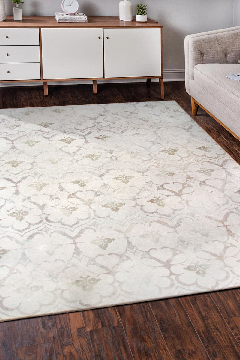 Leilani Damask Ivory Washable Rug