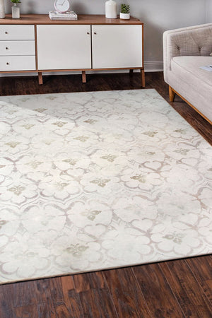 Leilani Damask Ivory Washable Rug