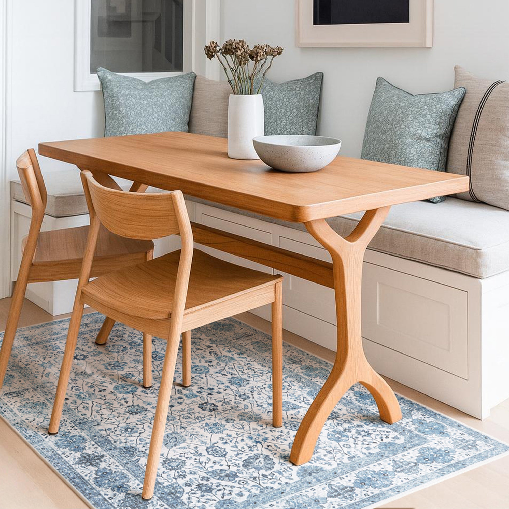 Lerik Blue Dining Room Washble Rug