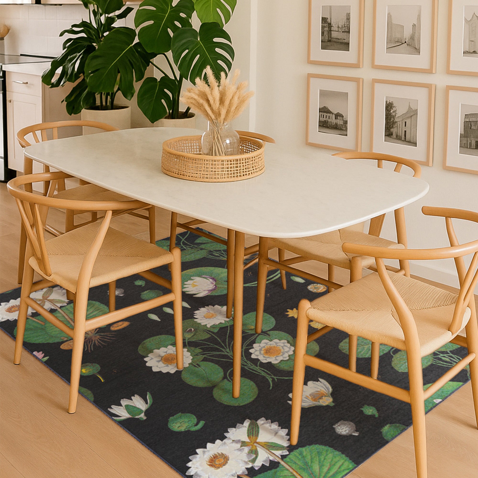 Lotus Kettle Multicolor Dining Room Washble Rug
