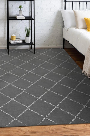 Medina Moroccan Diamond Grey Washable Rug