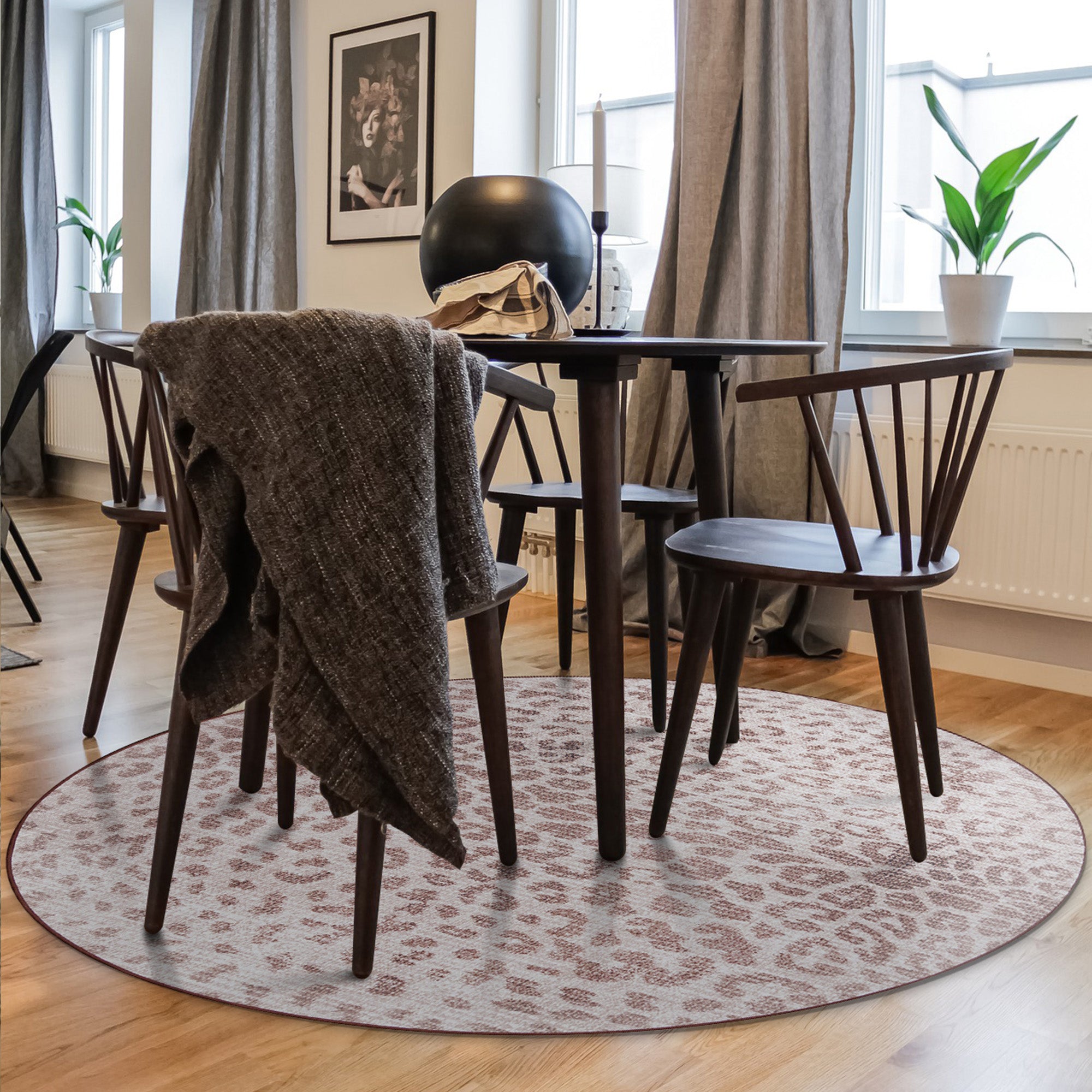 Miya Leopard Brown Dining Room Washble Rug