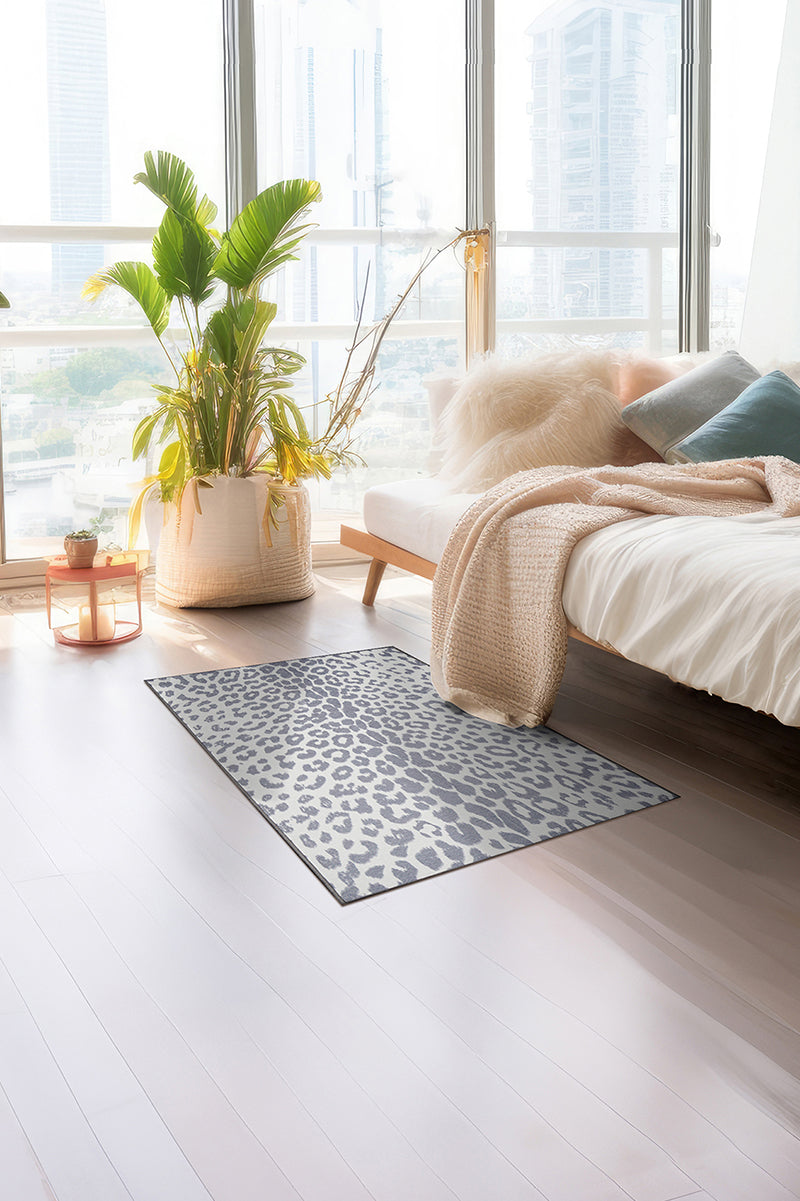 Miya Leopard Grey Washable Rug