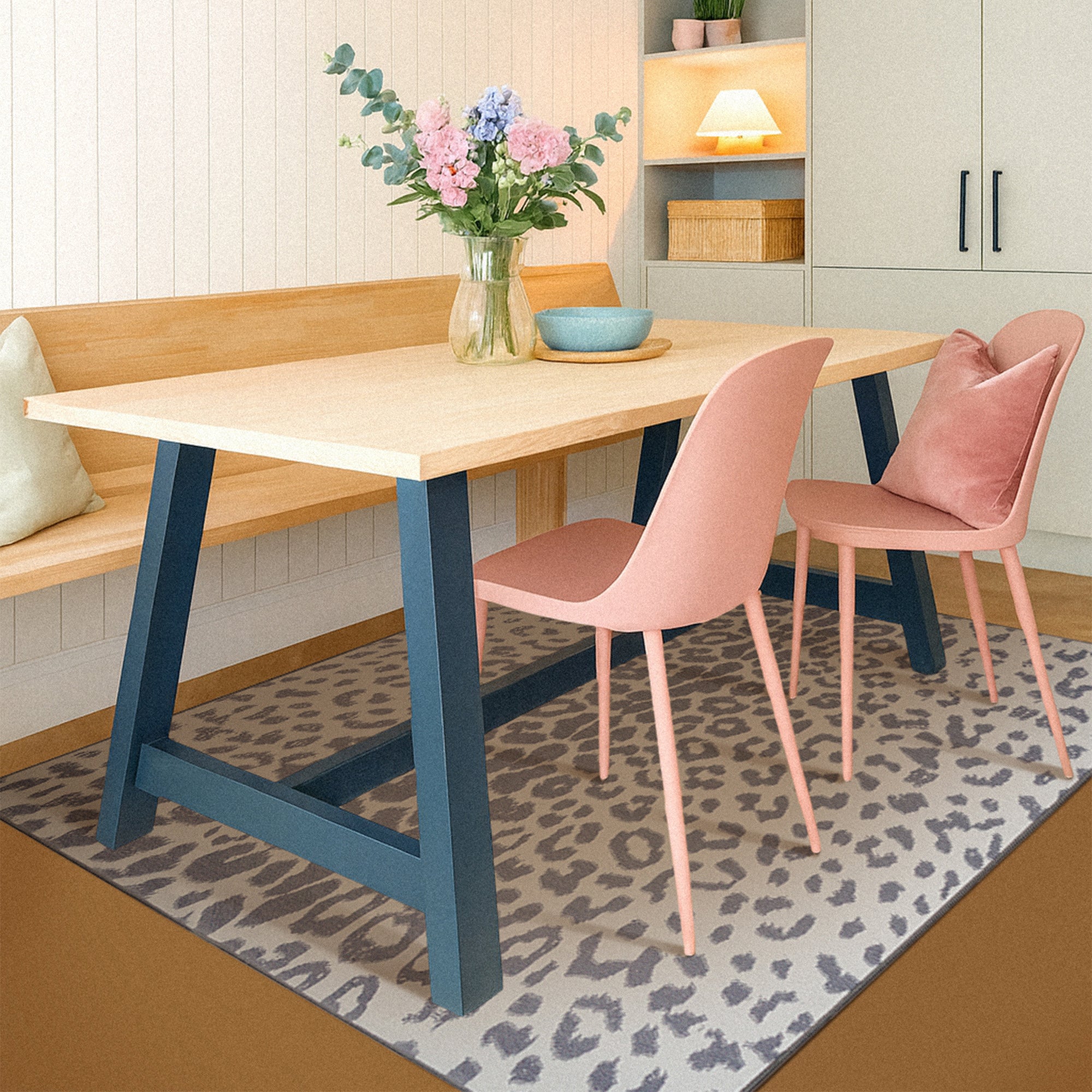 Miya Leopard Grey Dining Room Washble Rug
