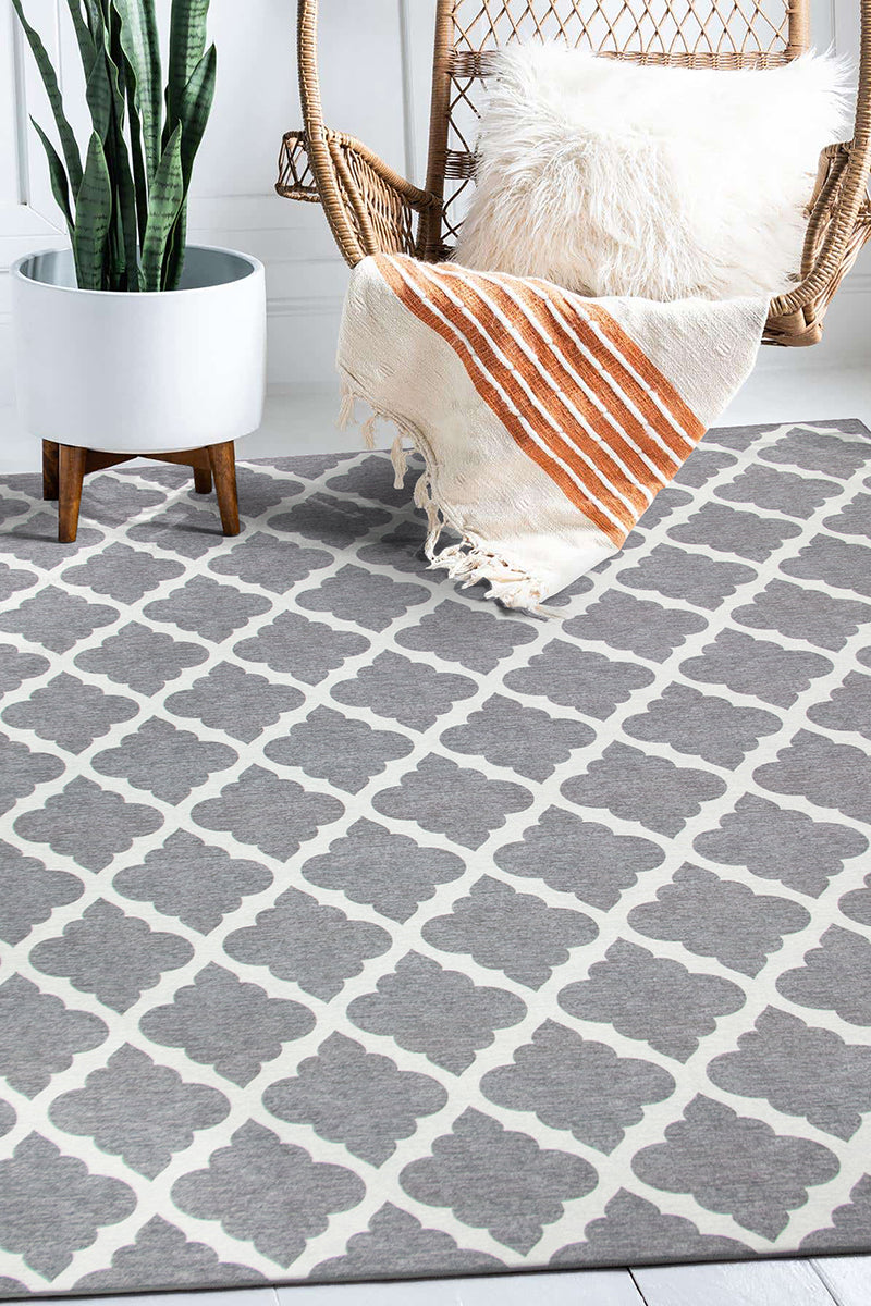 Moroccan Trellis Grey Washable Rug