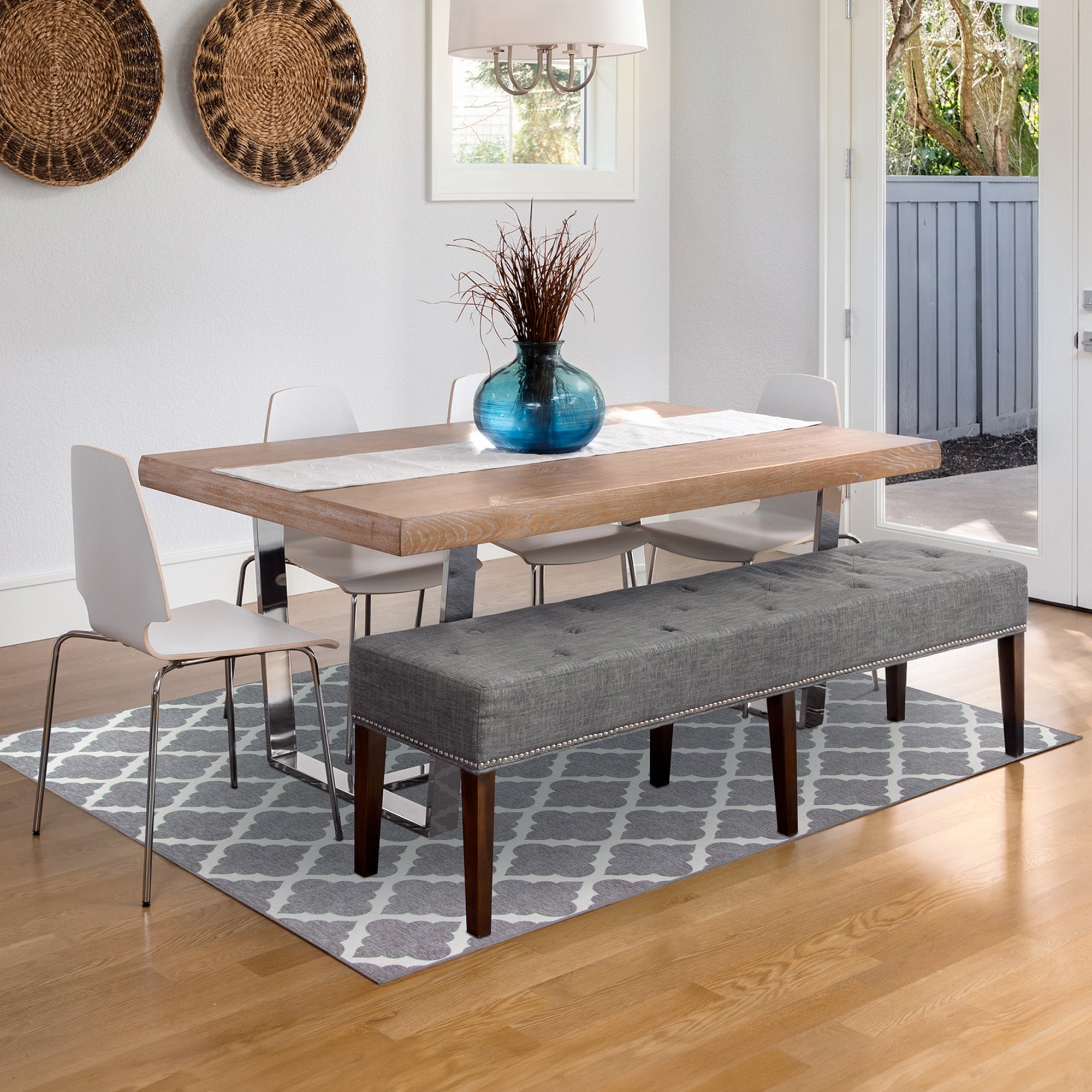 Moroccan Trellis Grey Dining Room Washble Rug