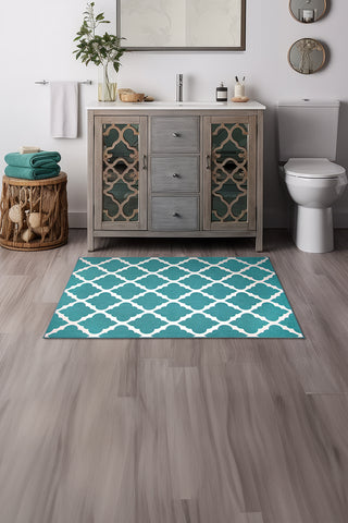 Moroccan Trellis Teal Washable Rug