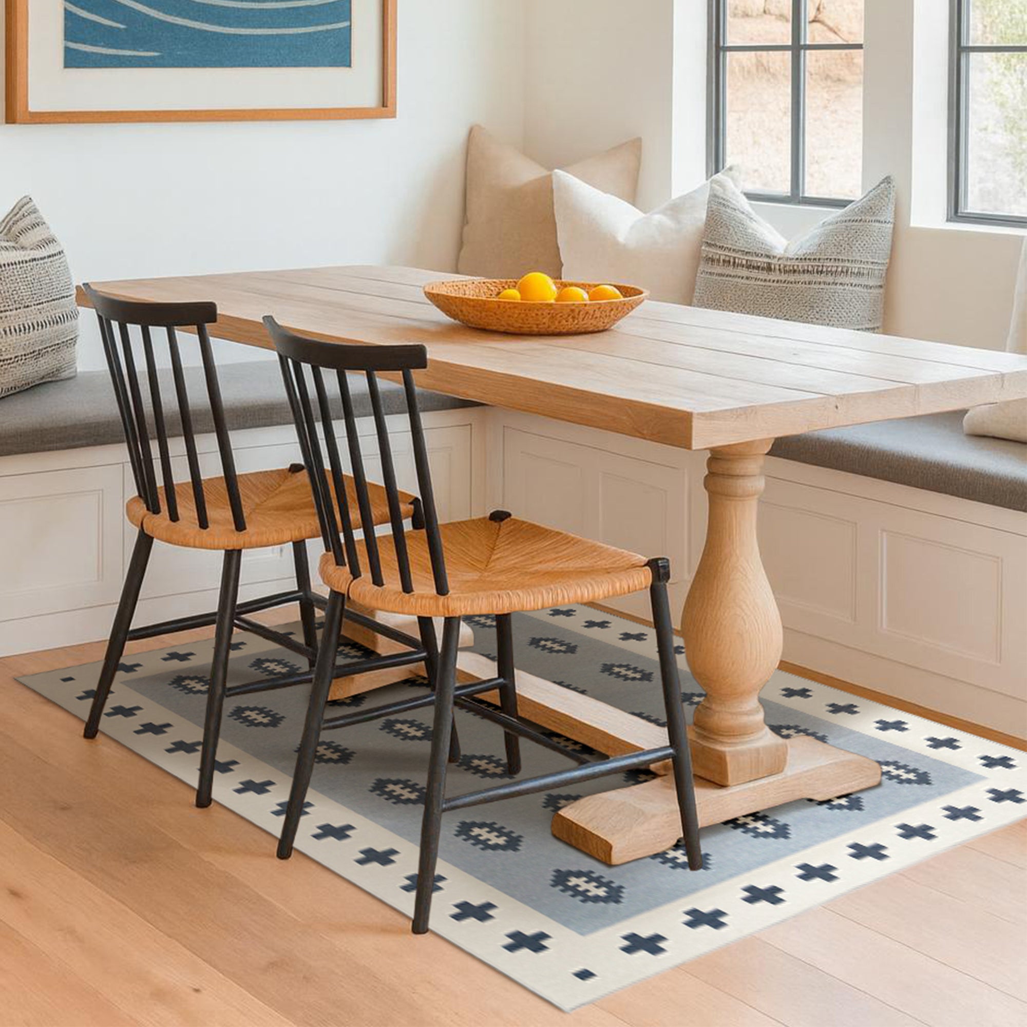 Nordic Weave Cool Grey Dining Room Washble Rug