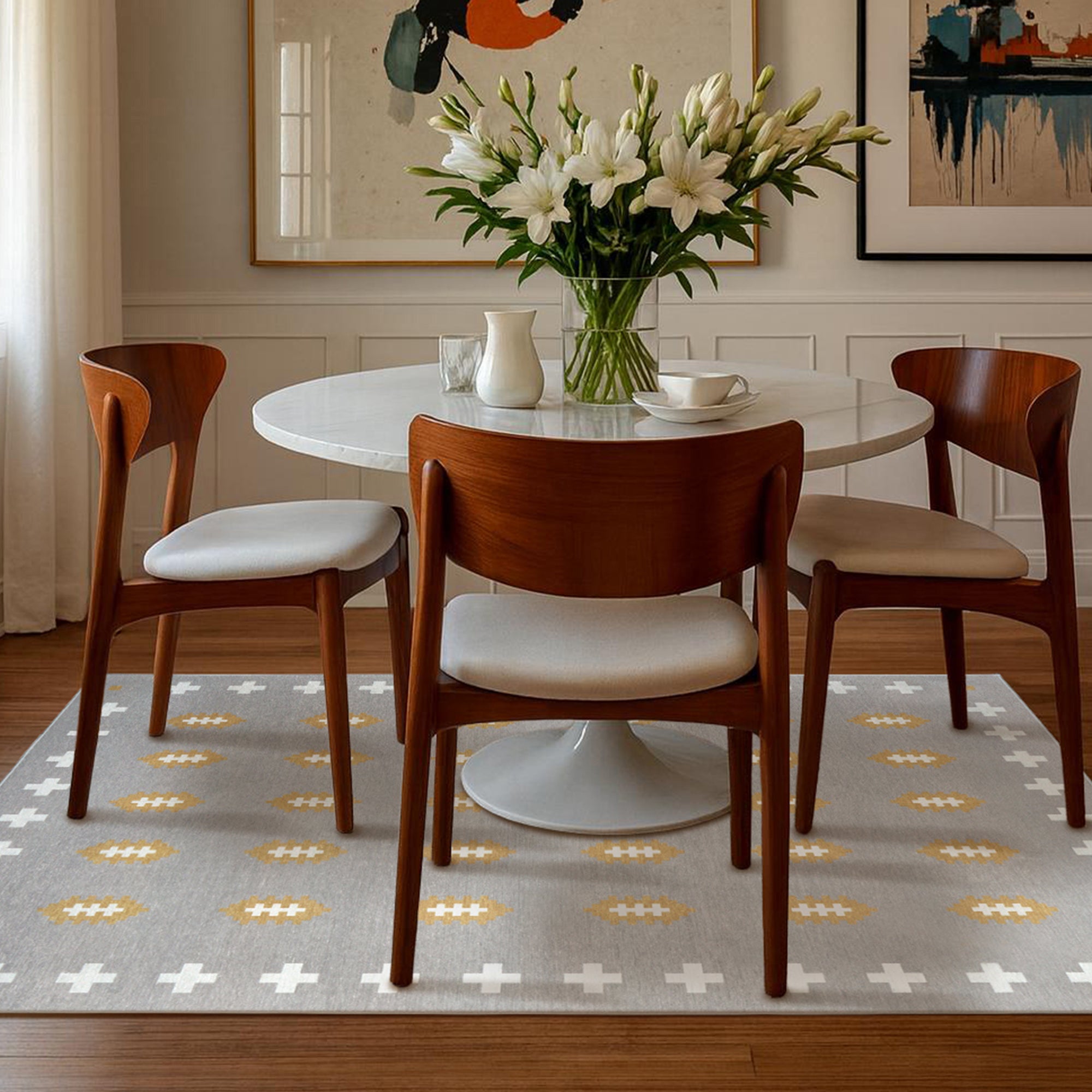 Nordic Weave Mushroom Dining Room Washble Rug