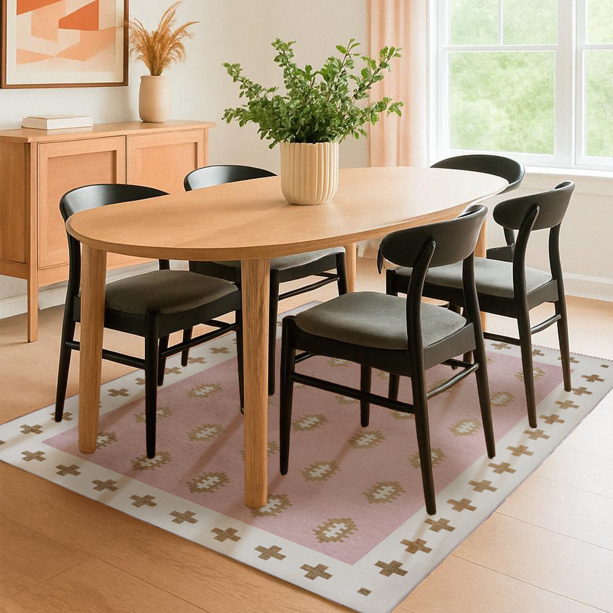 Nordic Weave Petal Pink Dining Room Washble Rug