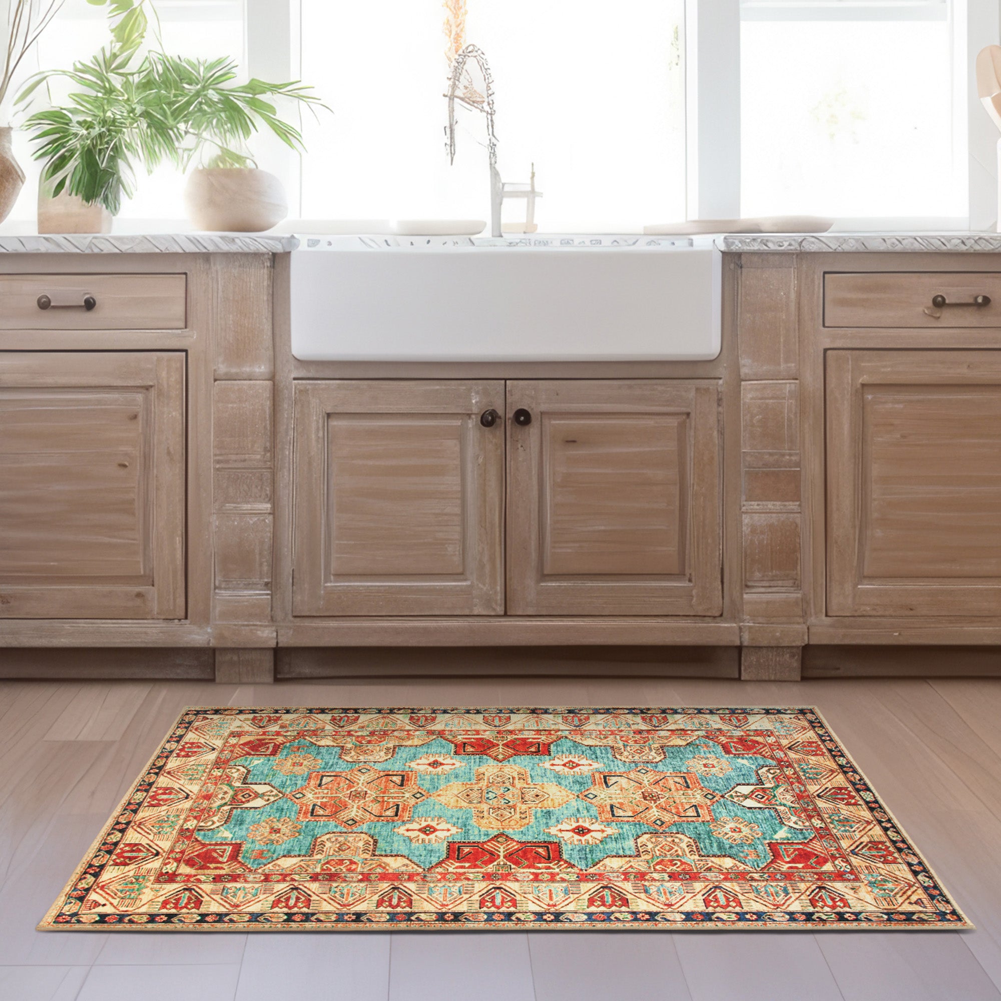 Ottoman Turquoise Kitchen Washable Rug