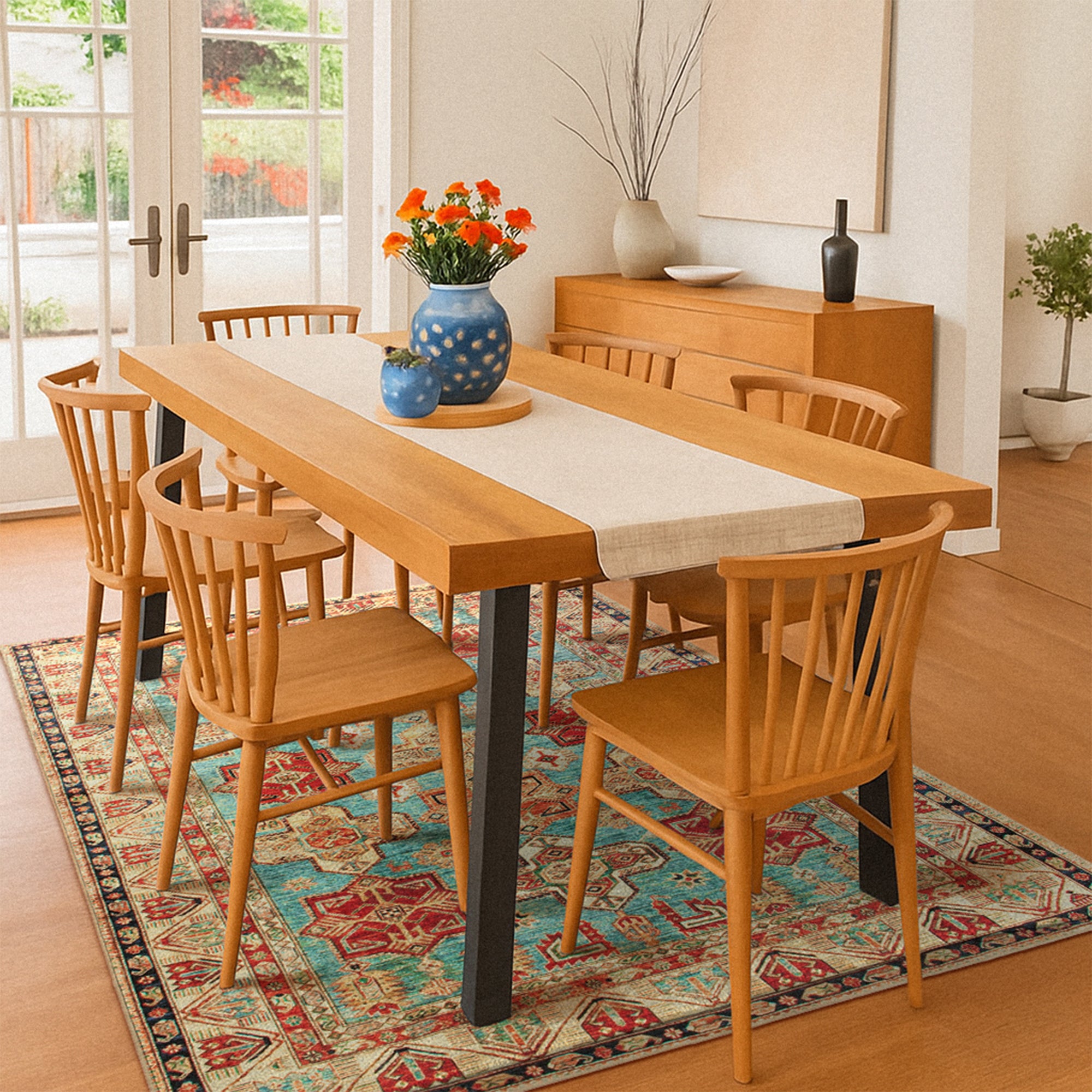 Ottoman Turquoise Dining Room Washble Rug