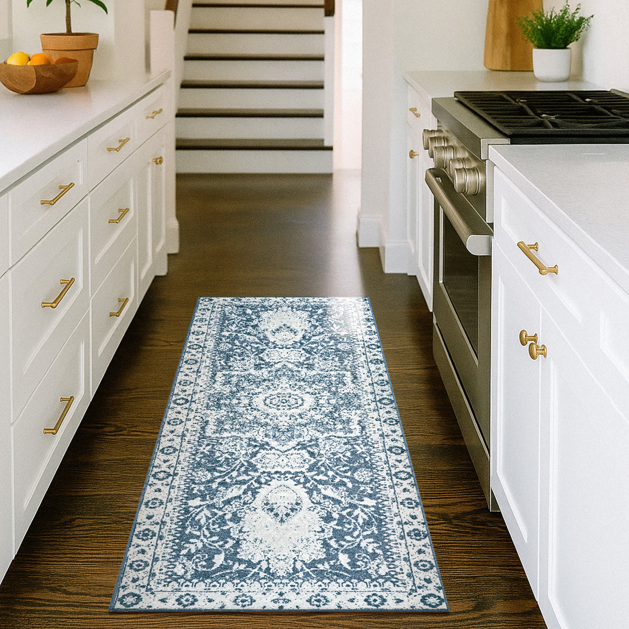 Parviz Blue Kitchen Washable Rug