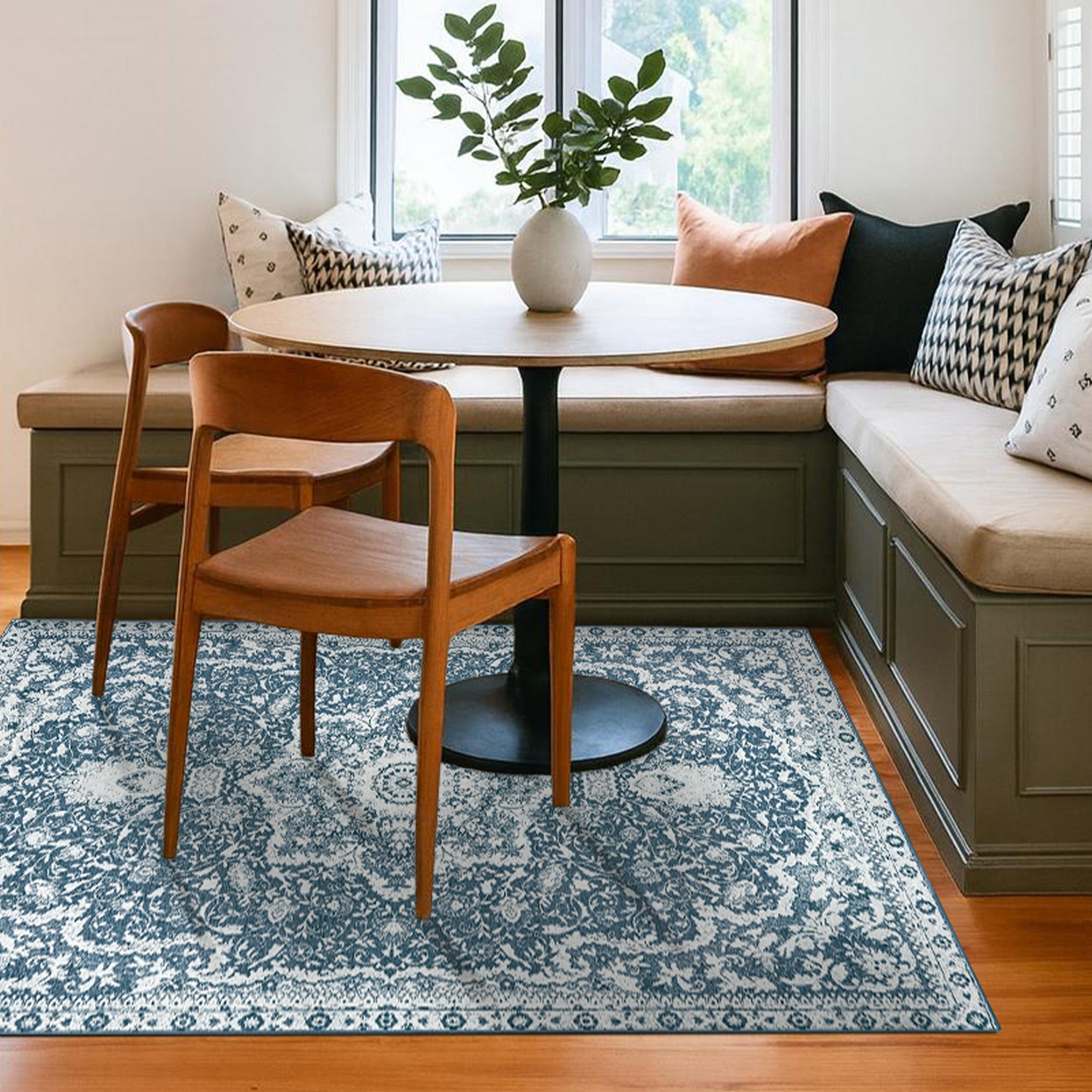 Parviz Blue Dining Room Washble Rug