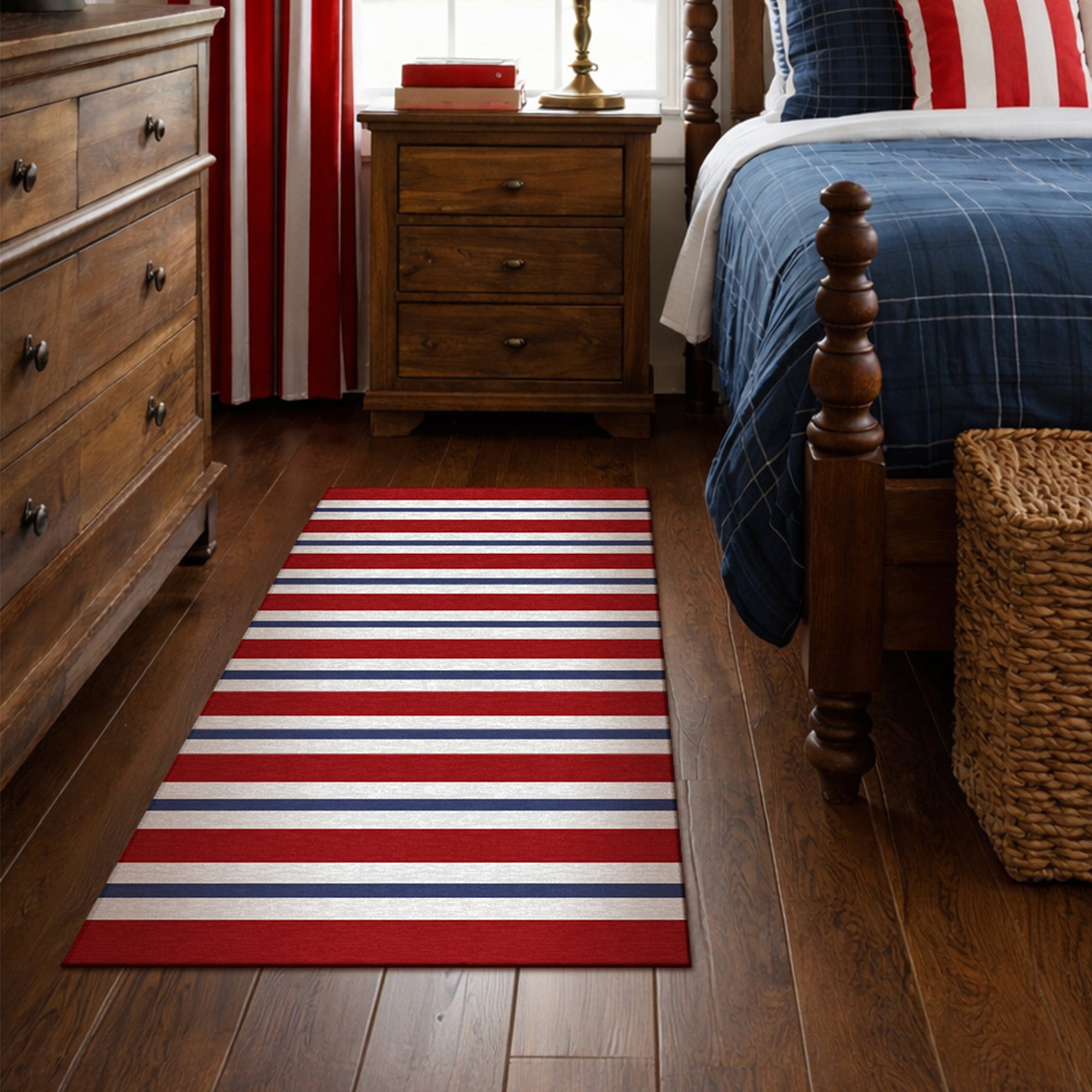 Patriotic Stripes Machine Washable Rug