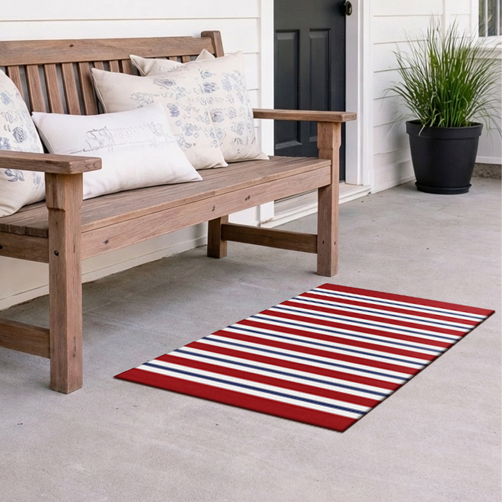 Patriotic Stripes Machine Washable Rug