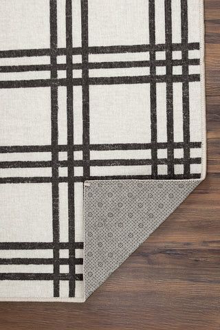 Plaid Black and Cream Washable Rug