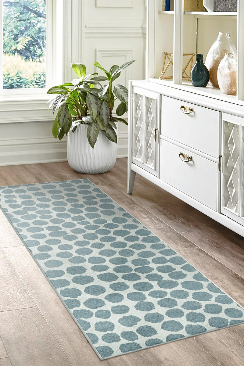 Puff Dotty Lake Blue Washable Rug