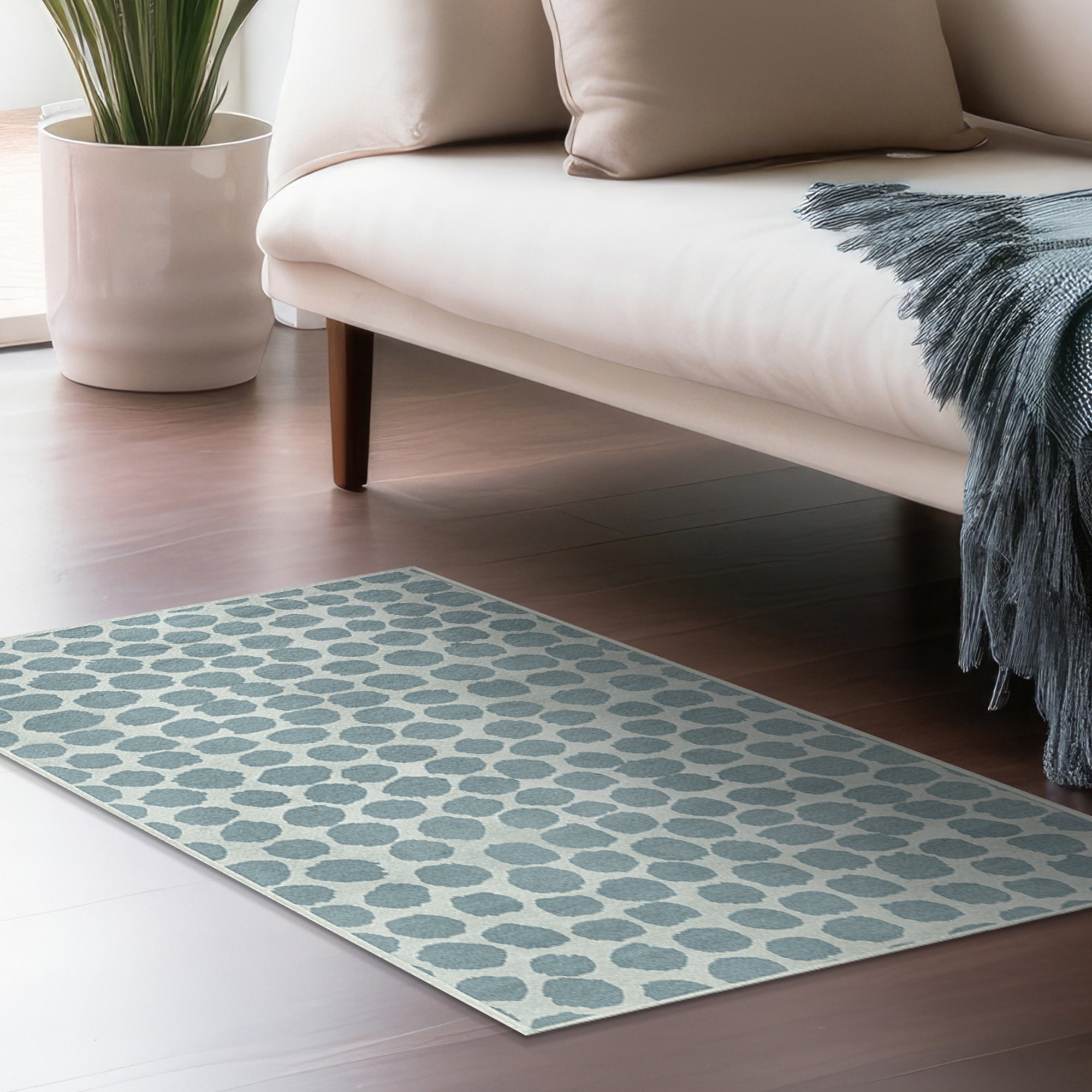 Puff Dotty Lake Blue Bedroom Washble Rug