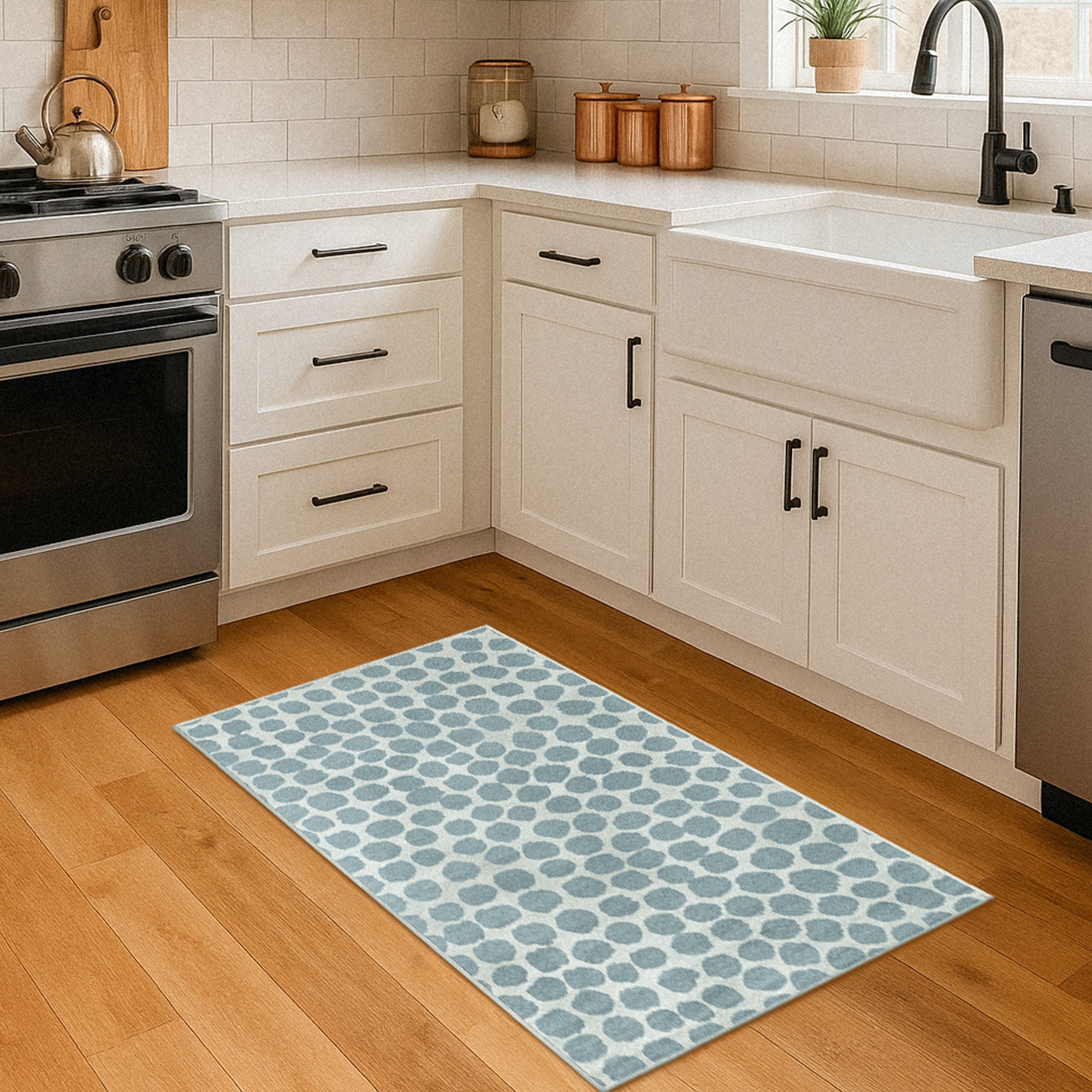 Puff Dotty Lake Blue Washable Rug