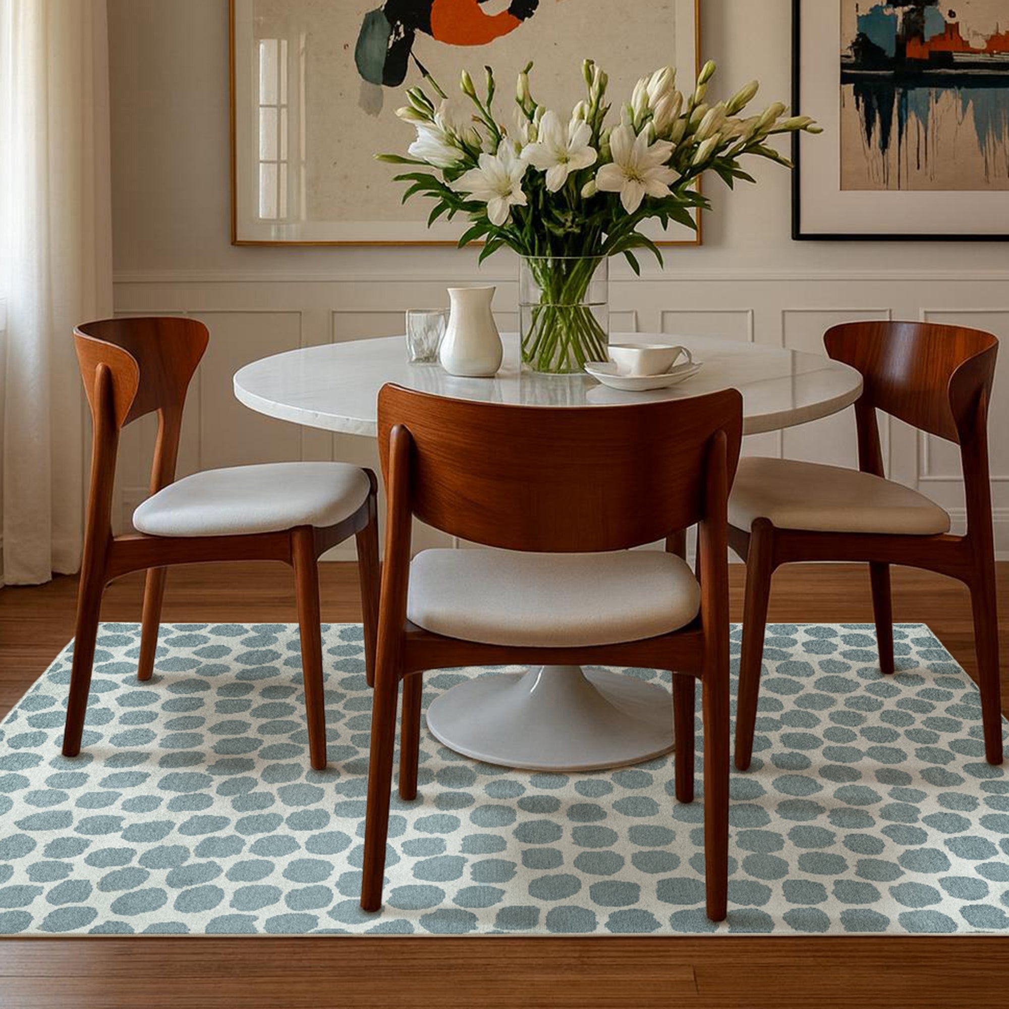 Puff Dotty Lake Blue Dining Room Washble Rug