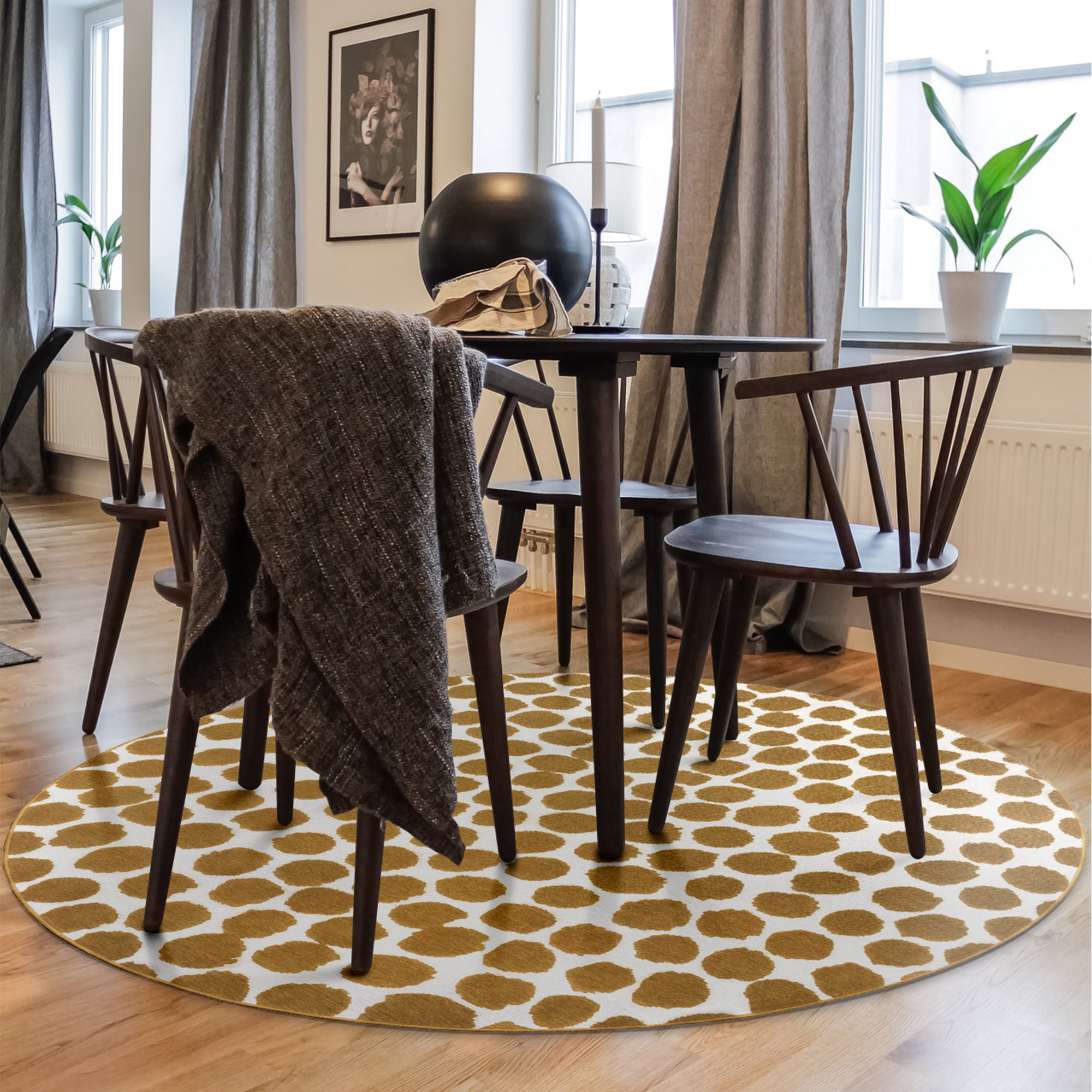 Puff Dotty Honey Beige Dining Room Washble Rug