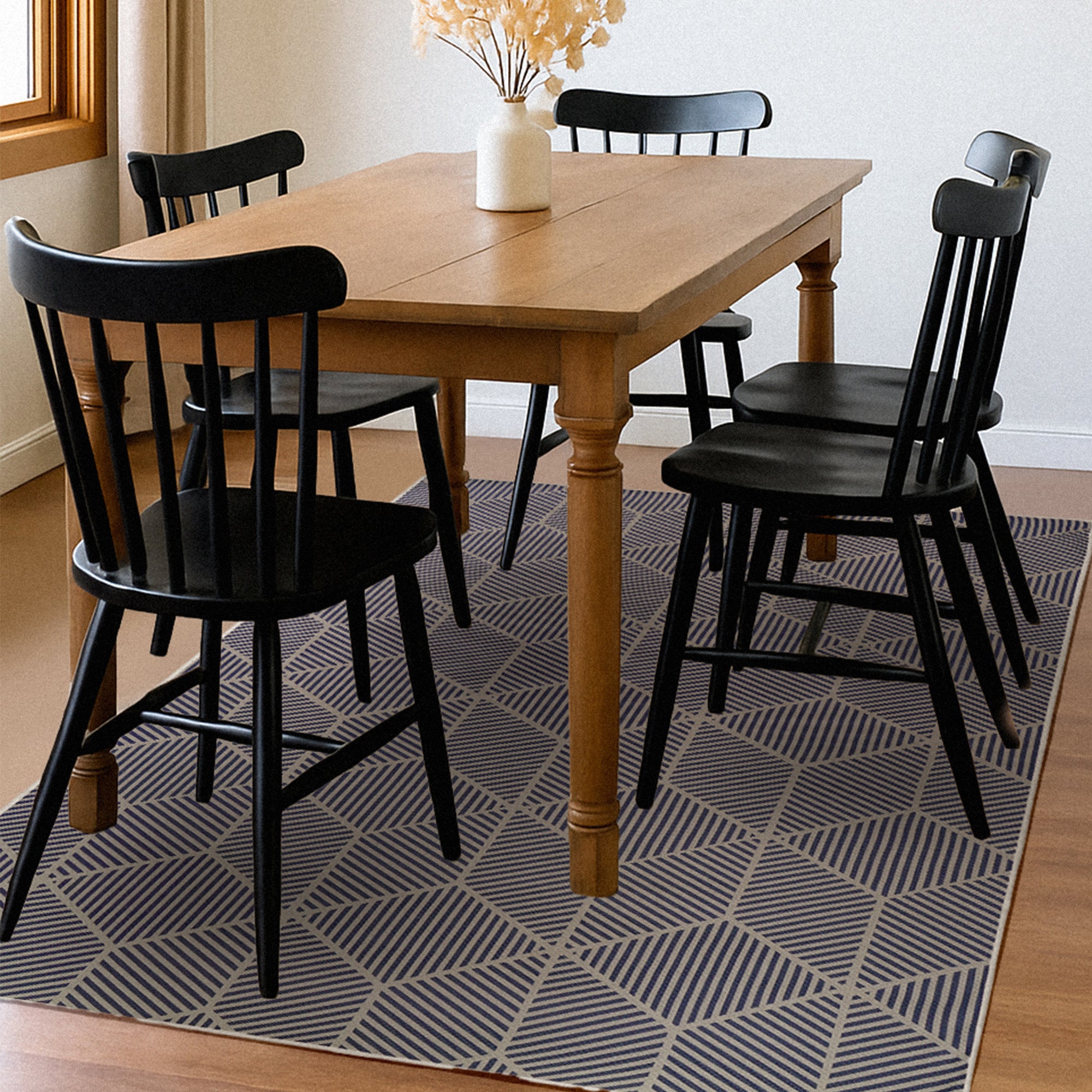 Jute Q-Bert Dining Room Washble Rug In Navy 5'x7'