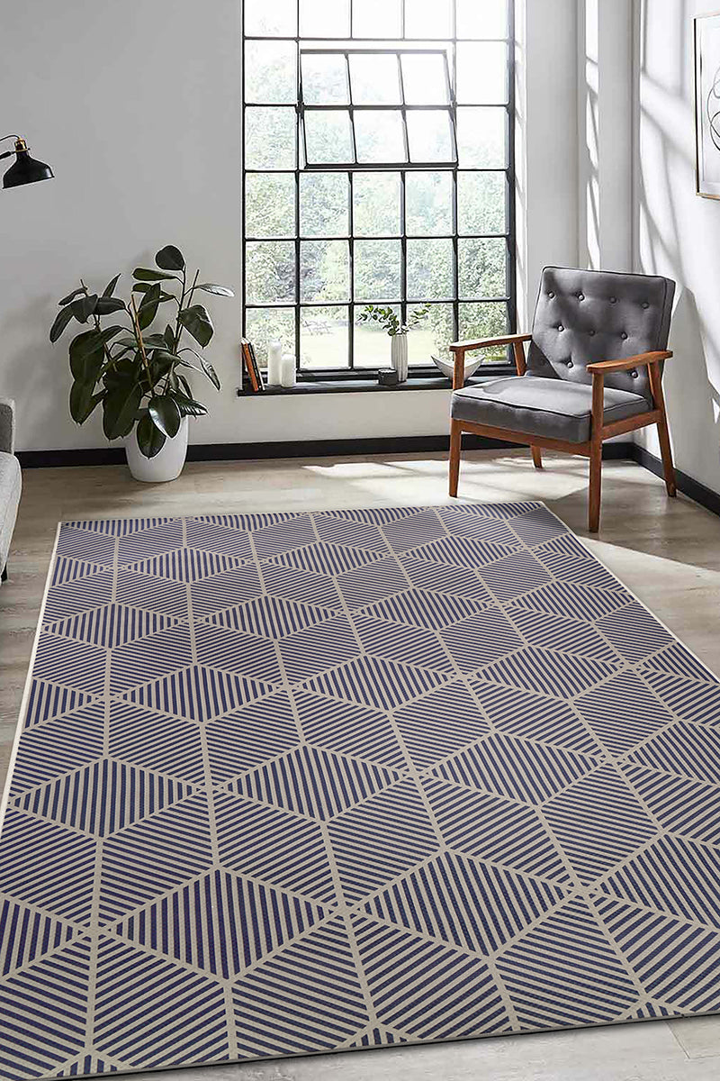 Jute Q-Bert Washable Rug In Navy 5'x7'