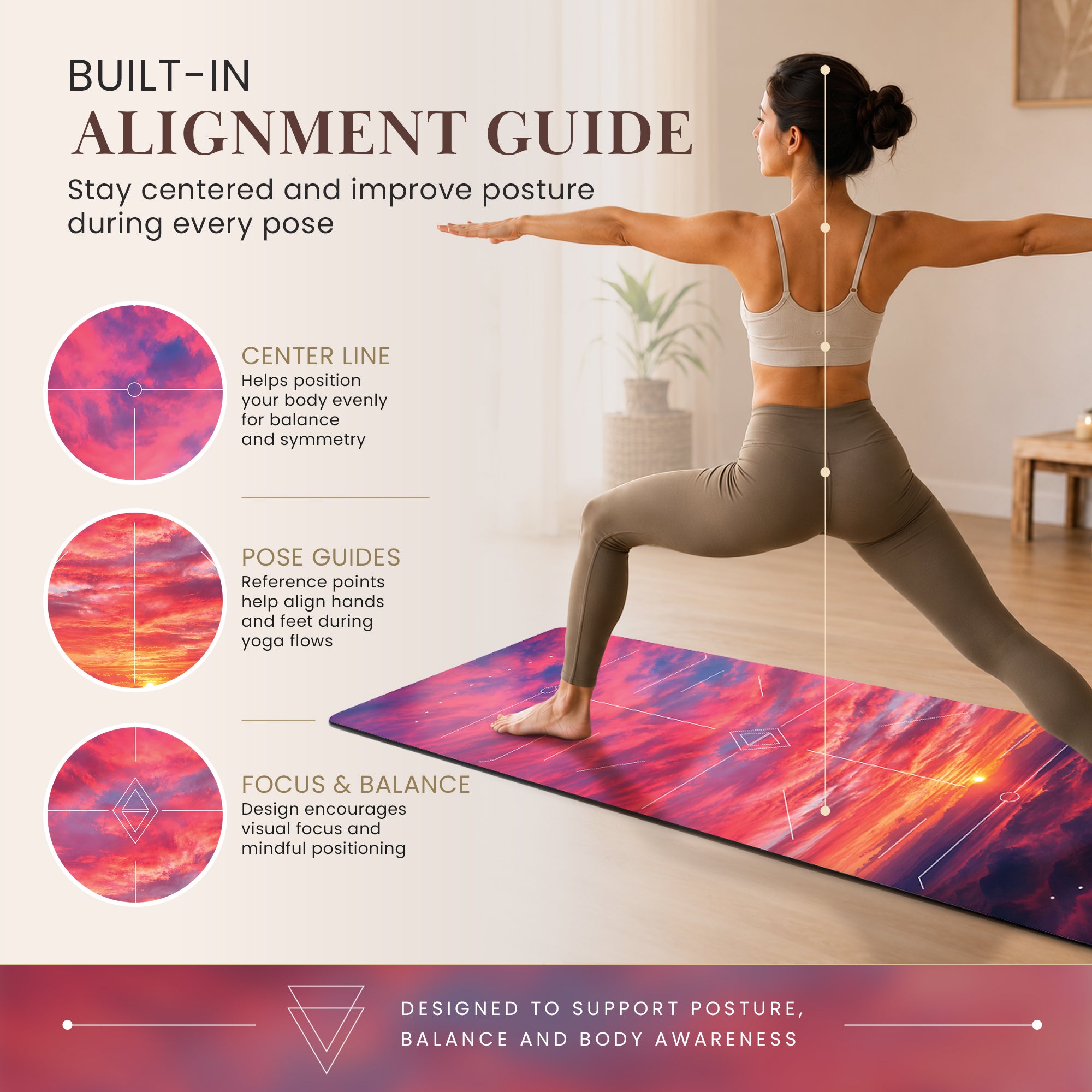 Radiant Sunset Alignment 71x27 Anti-Fatigue Washable Yoga Mat