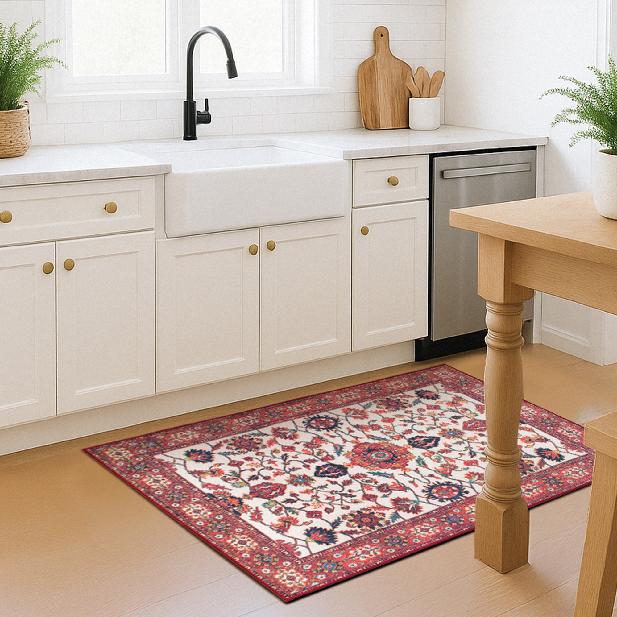 Ramage Maroon Kitchen Washable Rug
