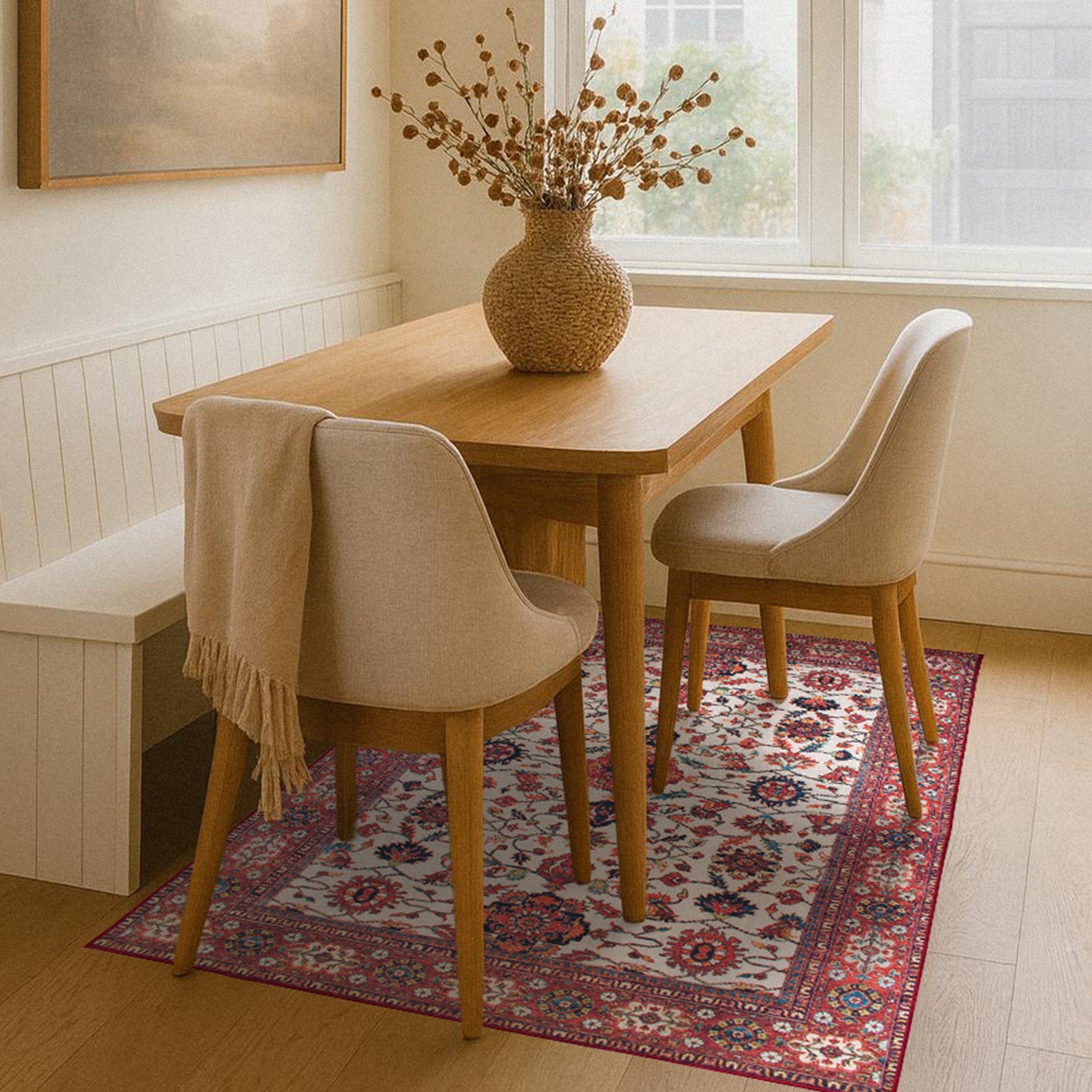 Ramage Maroon Dining Room Washble Rug