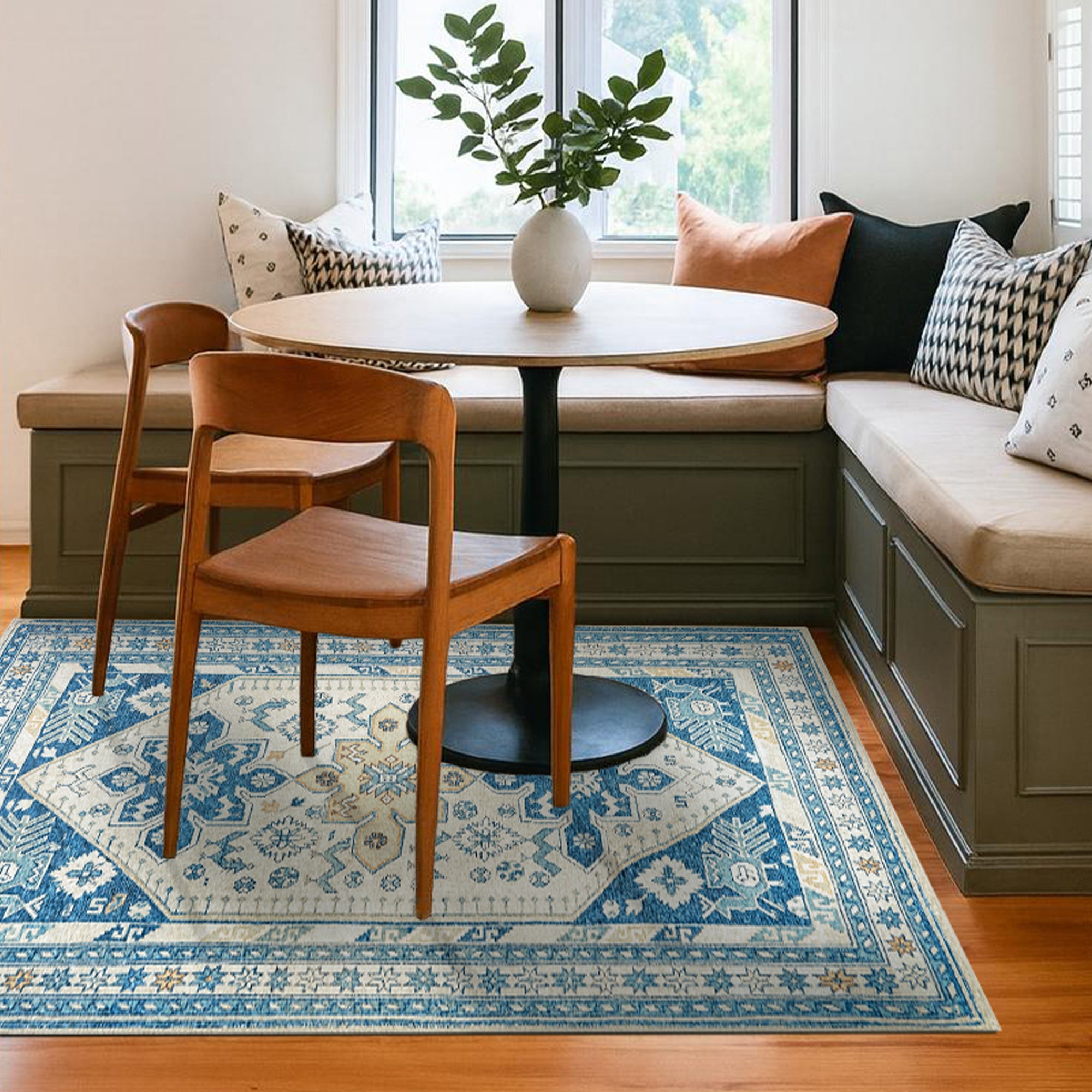 Saraz Blue Dining Room Washble Rug